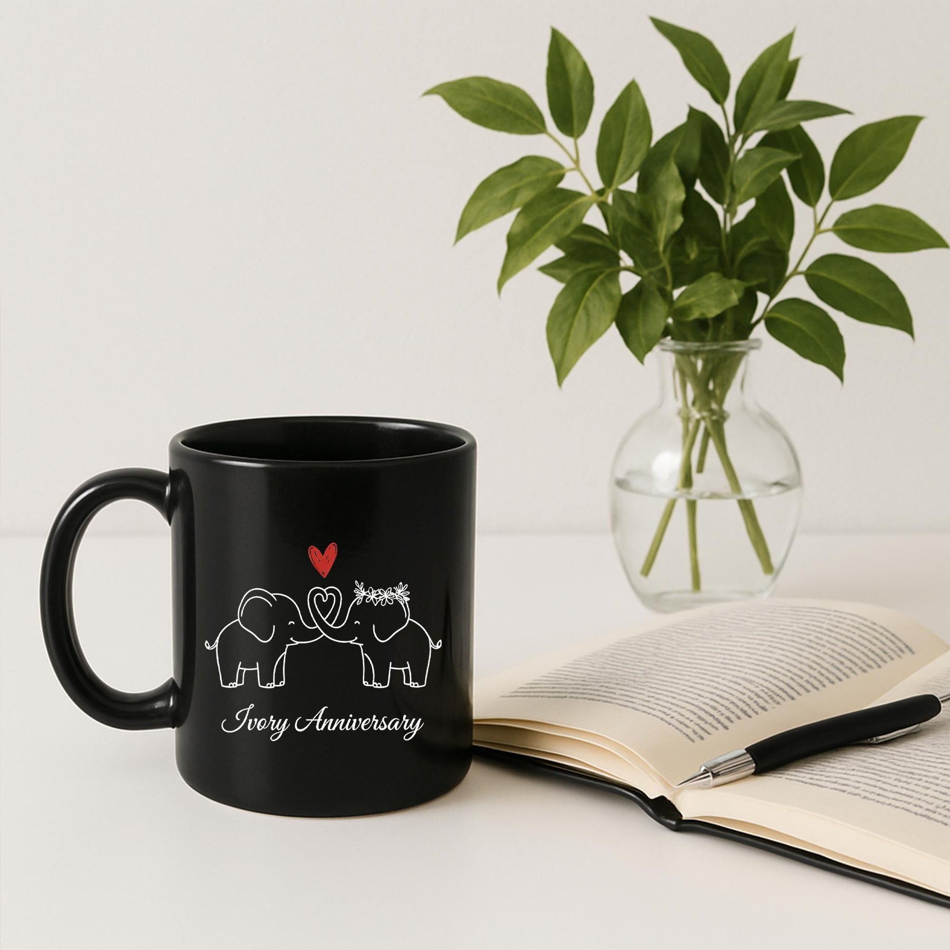 Ivory Anniversary Mug, Custom Elephant Couple Coffee Cup, Personalized Name and Date Mug image 8