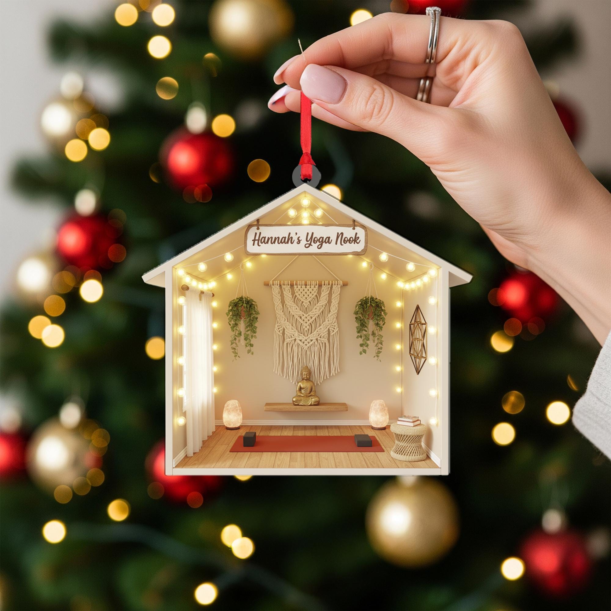 Personalized Yoga Room Ornament – Custom Name Acrylic Decoration with Meditation Nook Design image 2