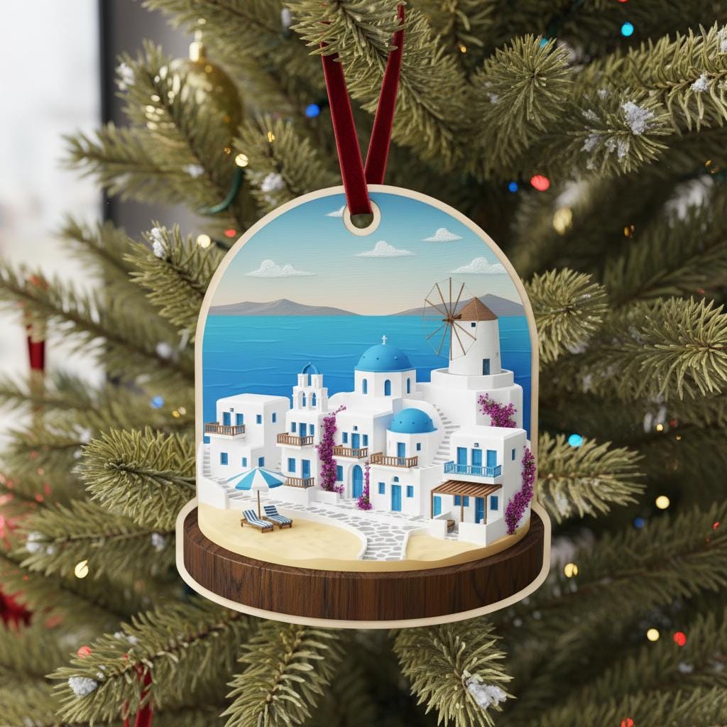 Greece Travel Ornament 2025: Personalized Adventure Keepsake with Name, Beach Trip Ornament image 2