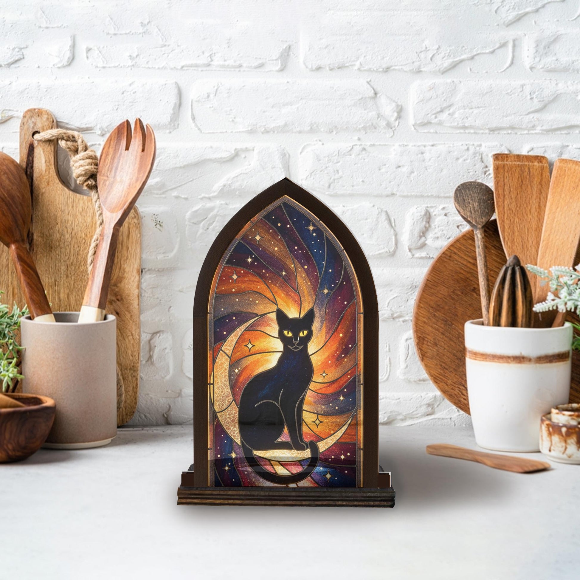 Wooden Candle Holder Arch Lantern – Cat Lover Gift image 2