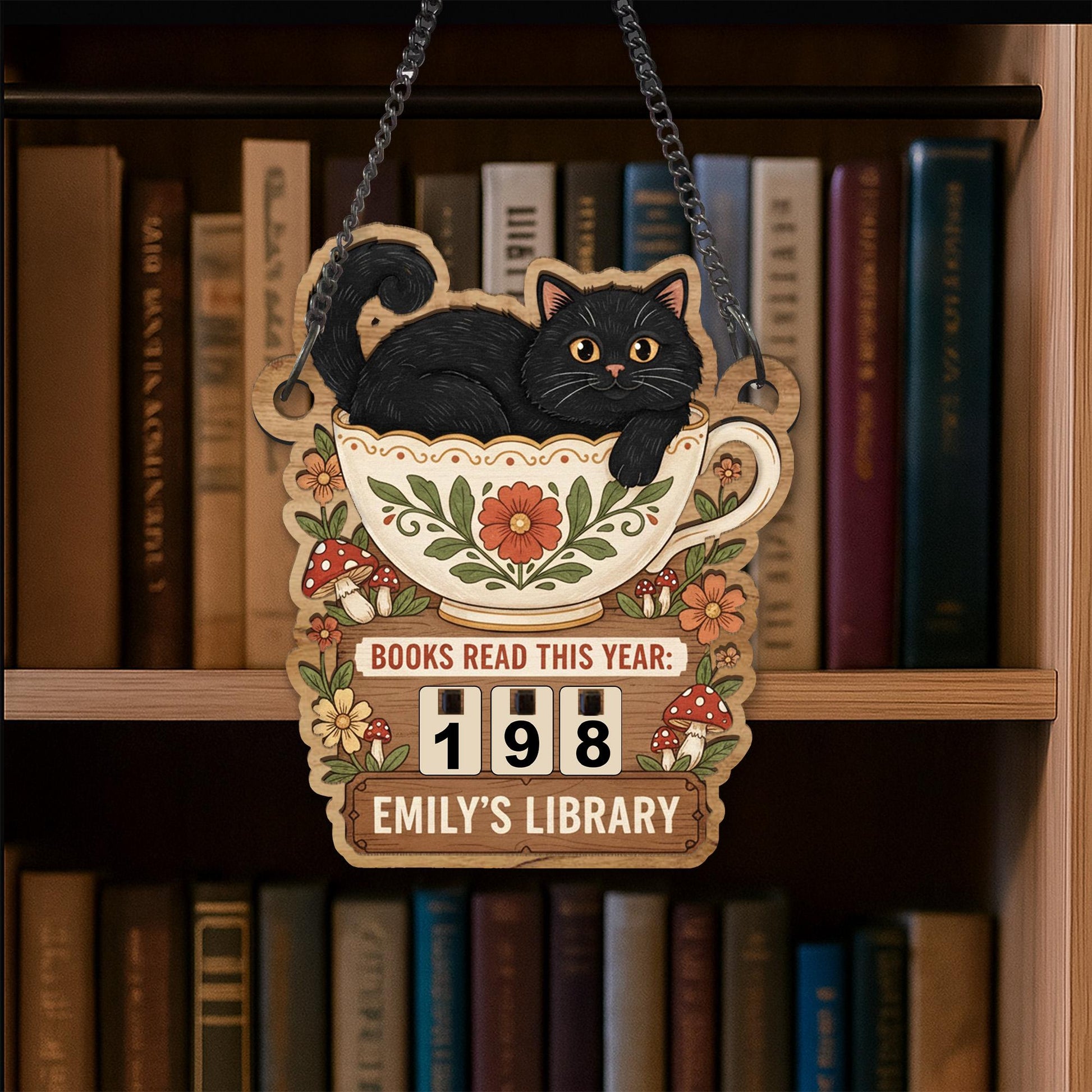 Custom Cat Book Tracker Sign - Personalized Cozy Library Decor for Cat Lovers image 2