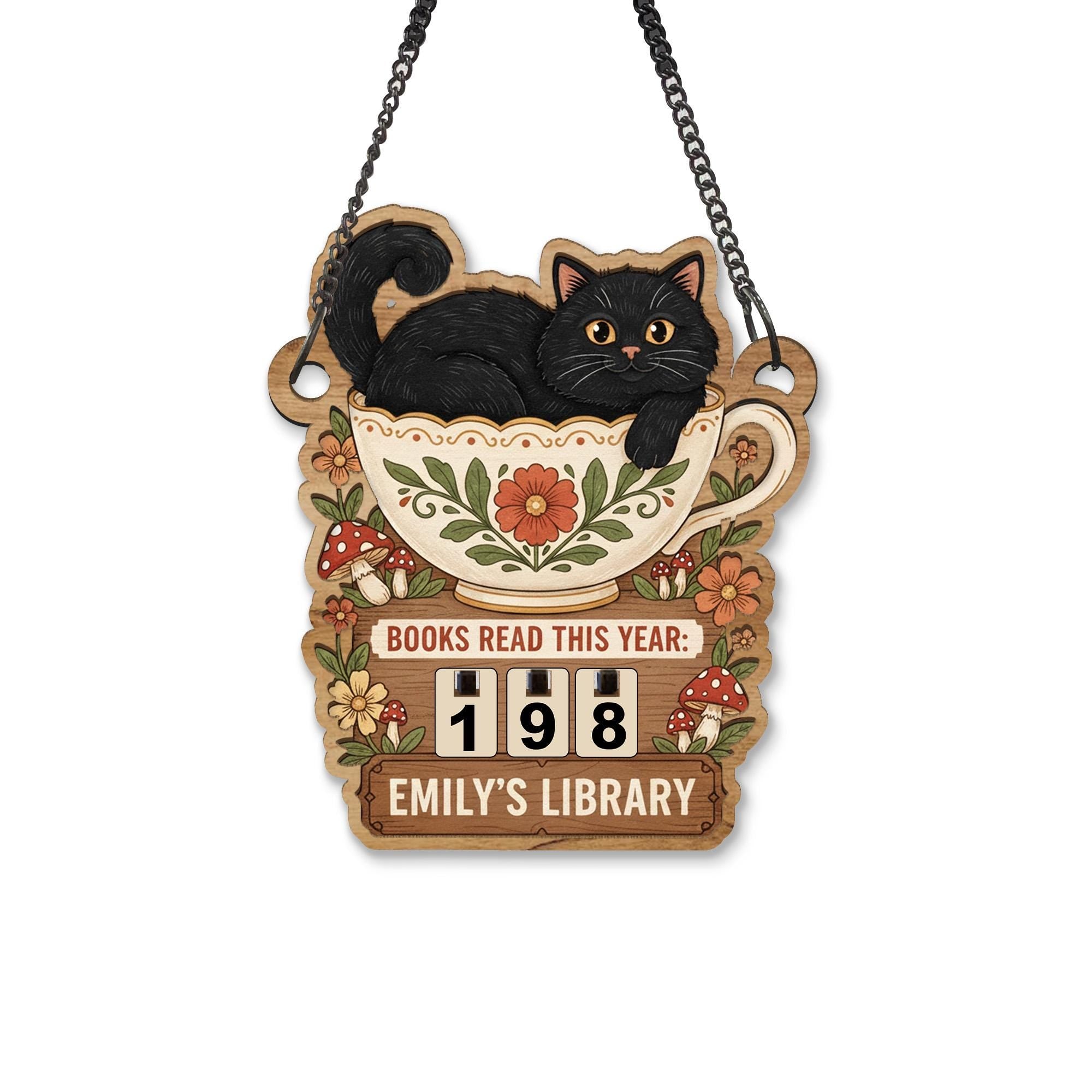 Custom Cat Book Tracker Sign - Personalized Cozy Library Decor for Cat Lovers image 5
