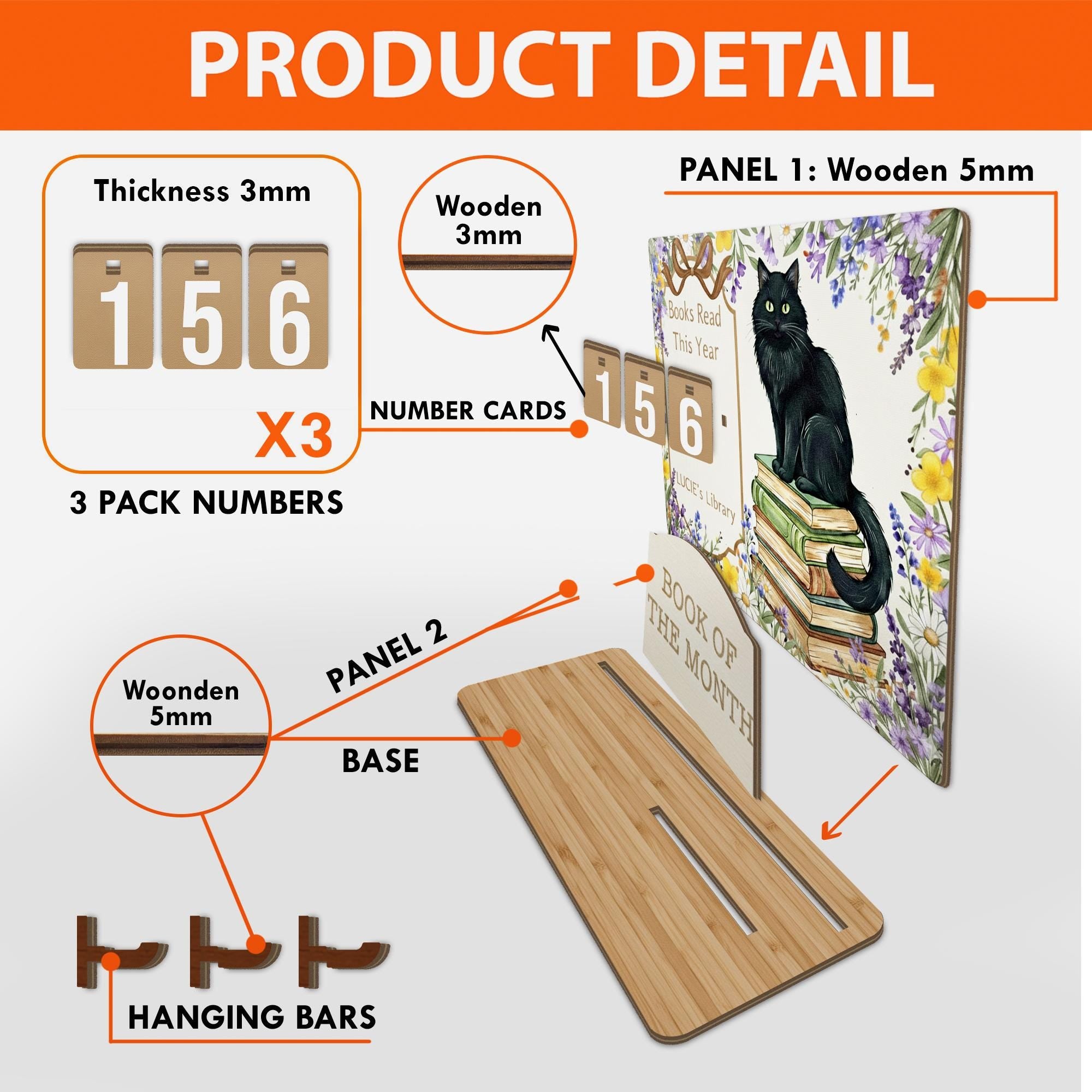 Custom Cat Book Stand with Reading Counter - Floral Library Decor for Book Lovers image 5