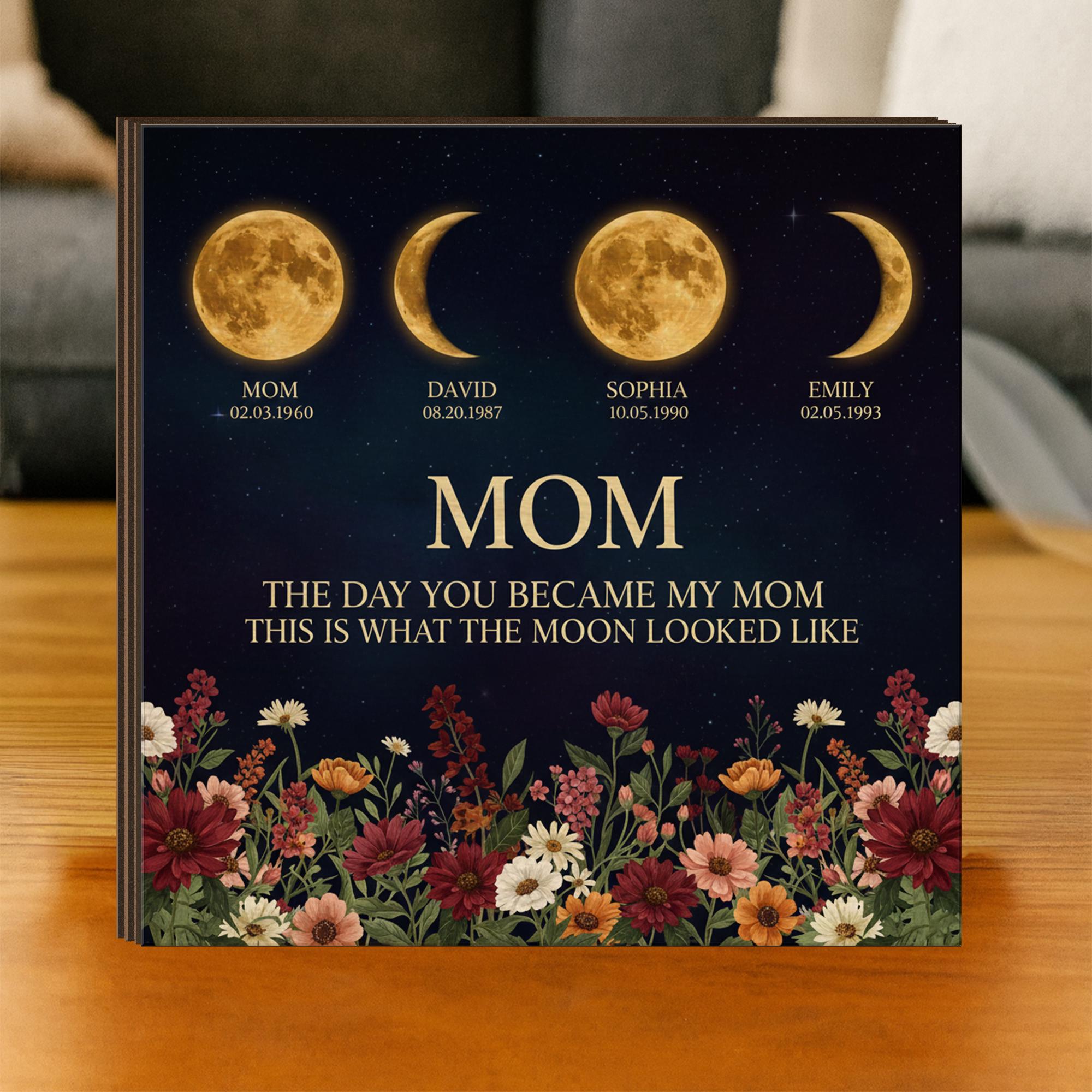 Wooden Block Family Moon-Phase Sign: Personalized Birthday Moon Art image 5