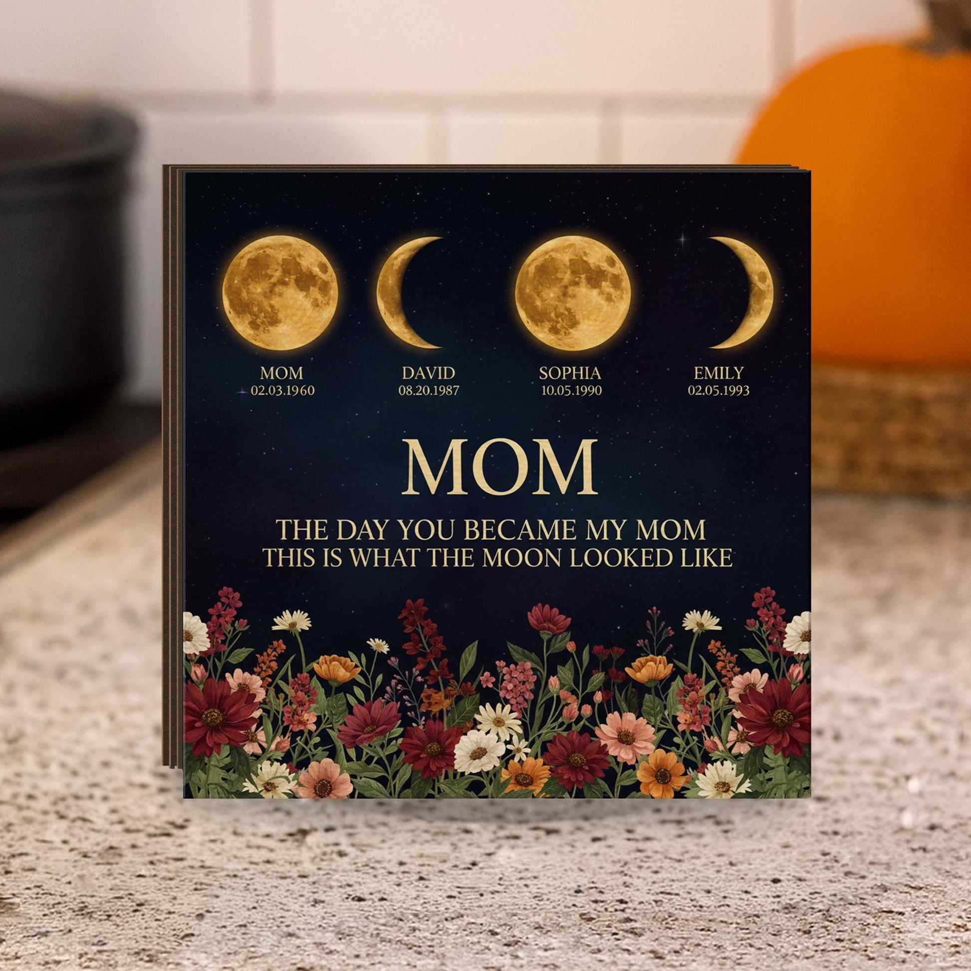 Wooden Block Family Moon-Phase Sign: Personalized Birthday Moon Art image 8