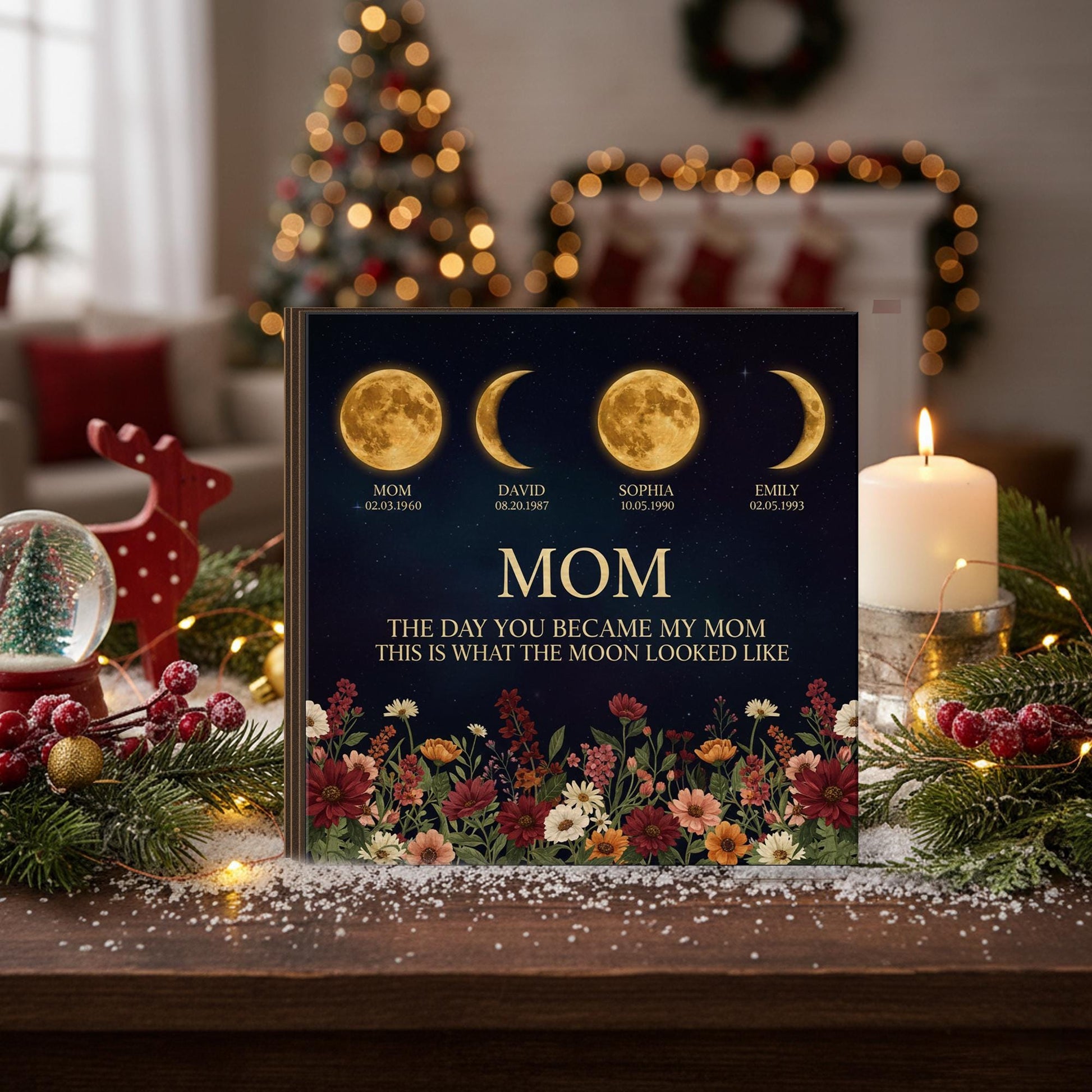 Wooden Block Family Moon-Phase Sign: Personalized Birthday Moon Art image 2