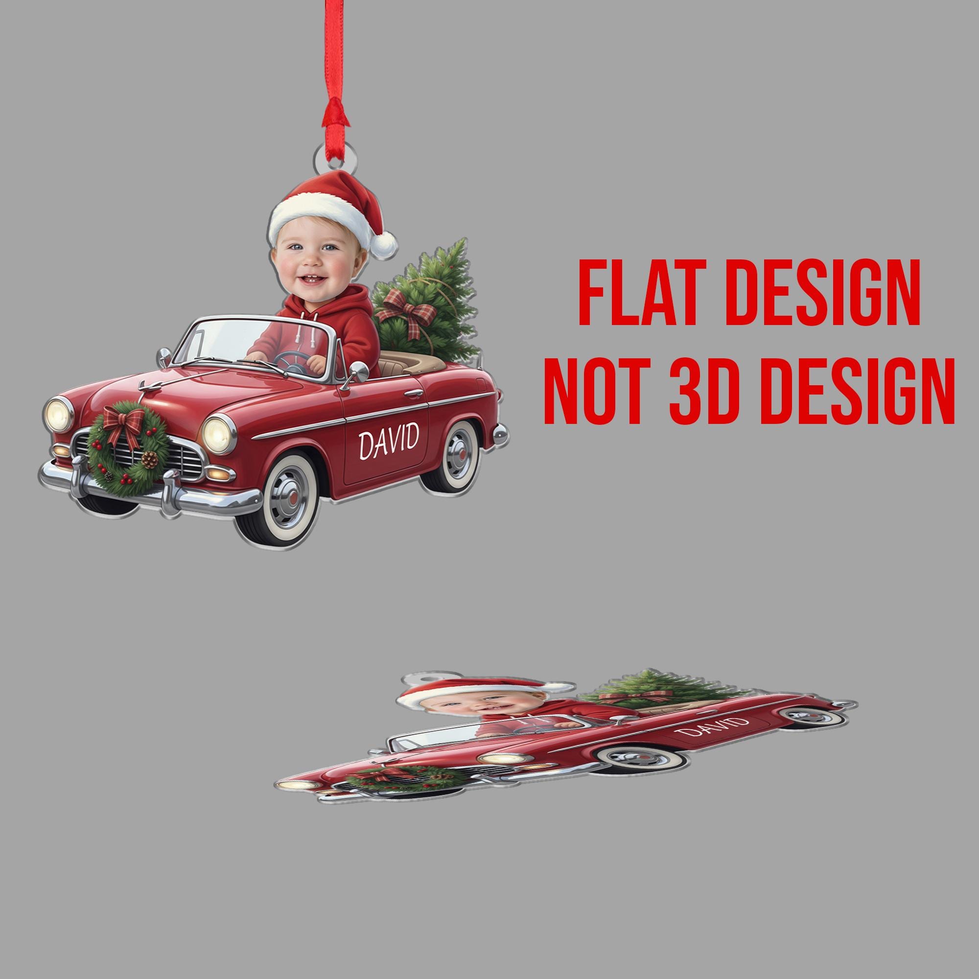 Custom Baby Photo Christmas Car Ornament: Vintage Red Car Keepsake image 7