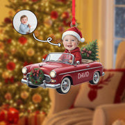 Custom Baby Photo Christmas Car Ornament: Vintage Red Car Keepsake image 1