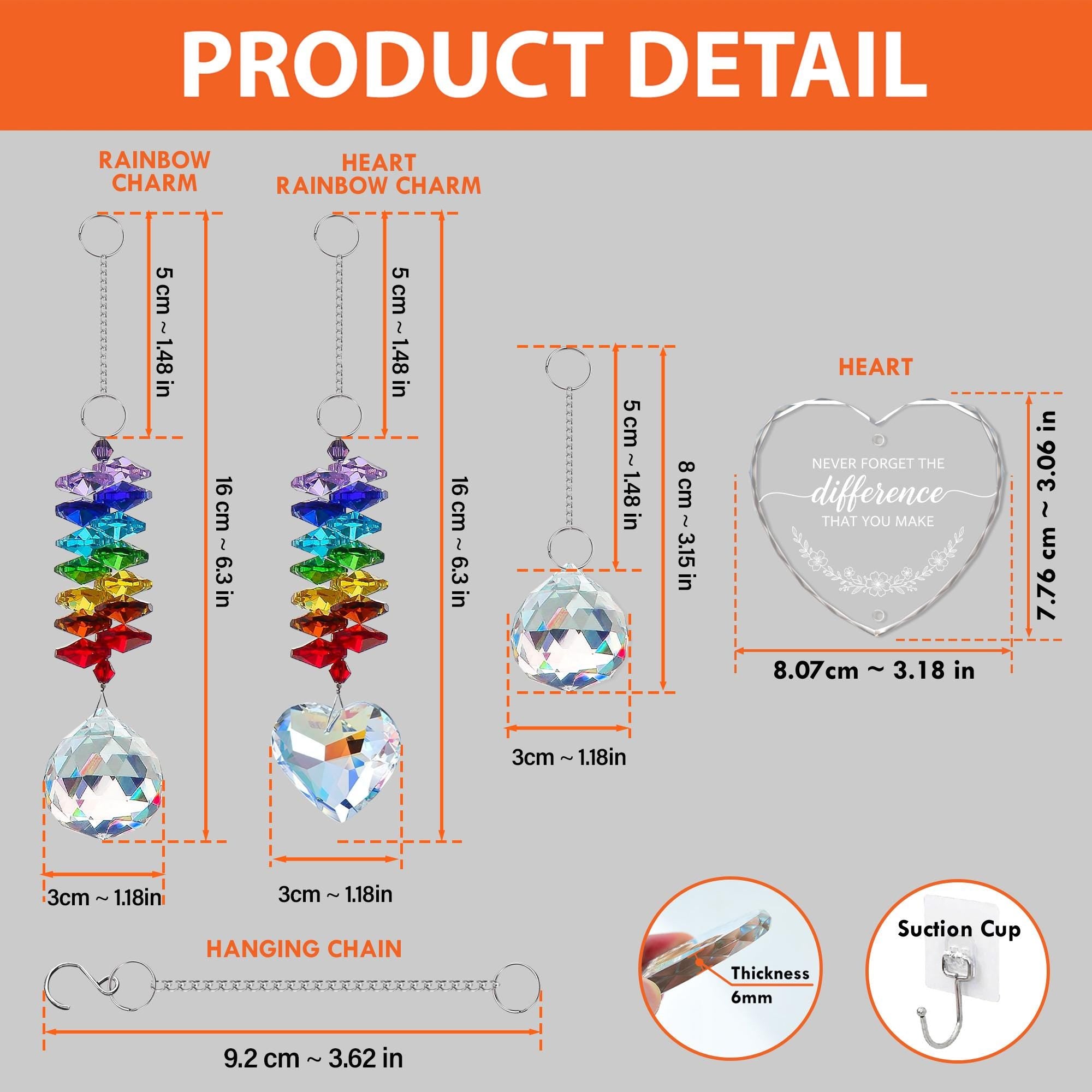 Personalised Crystal Heart Glass Ornament with Charm - Thank You Gift image 5