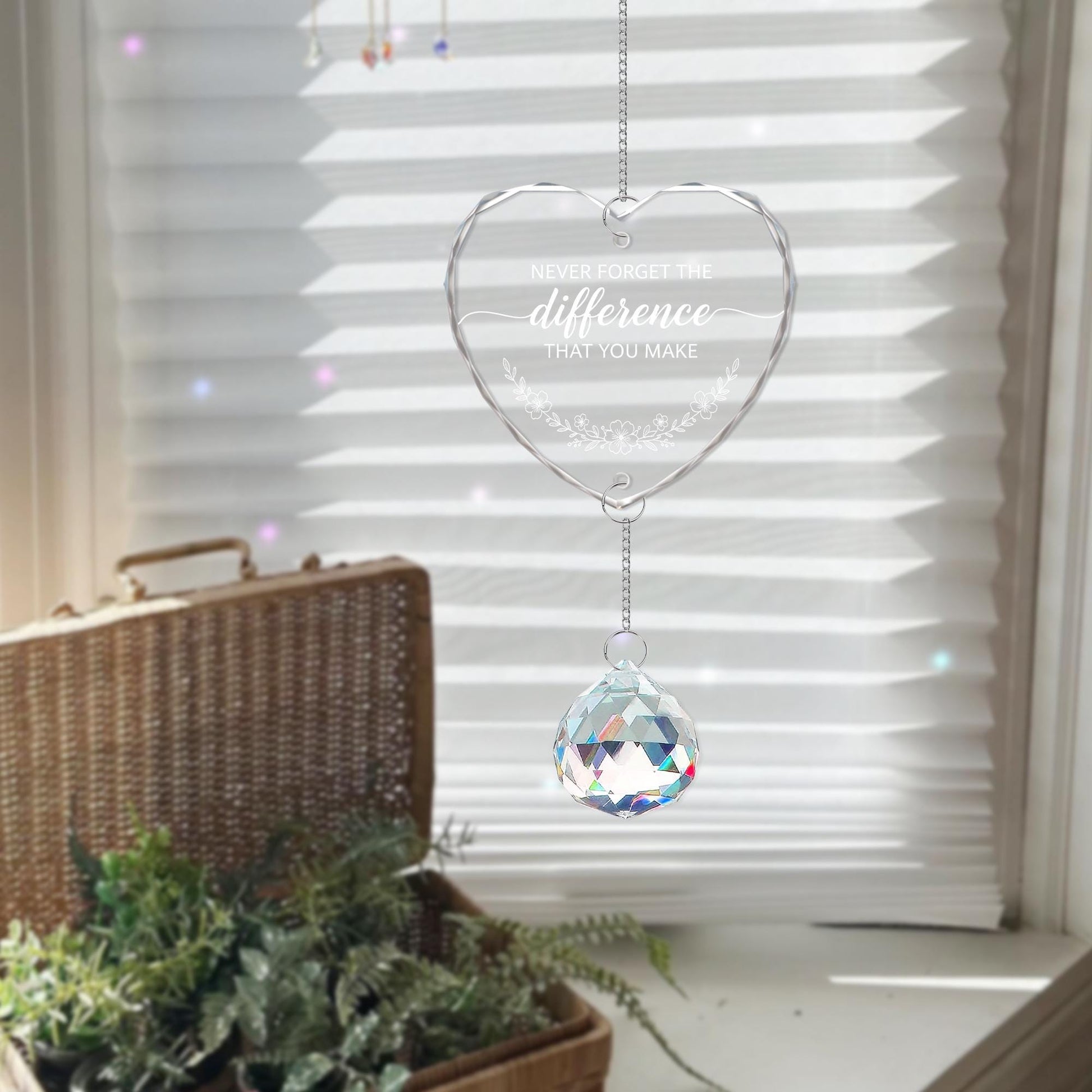Personalised Crystal Heart Glass Ornament with Charm - Thank You Gift image 3