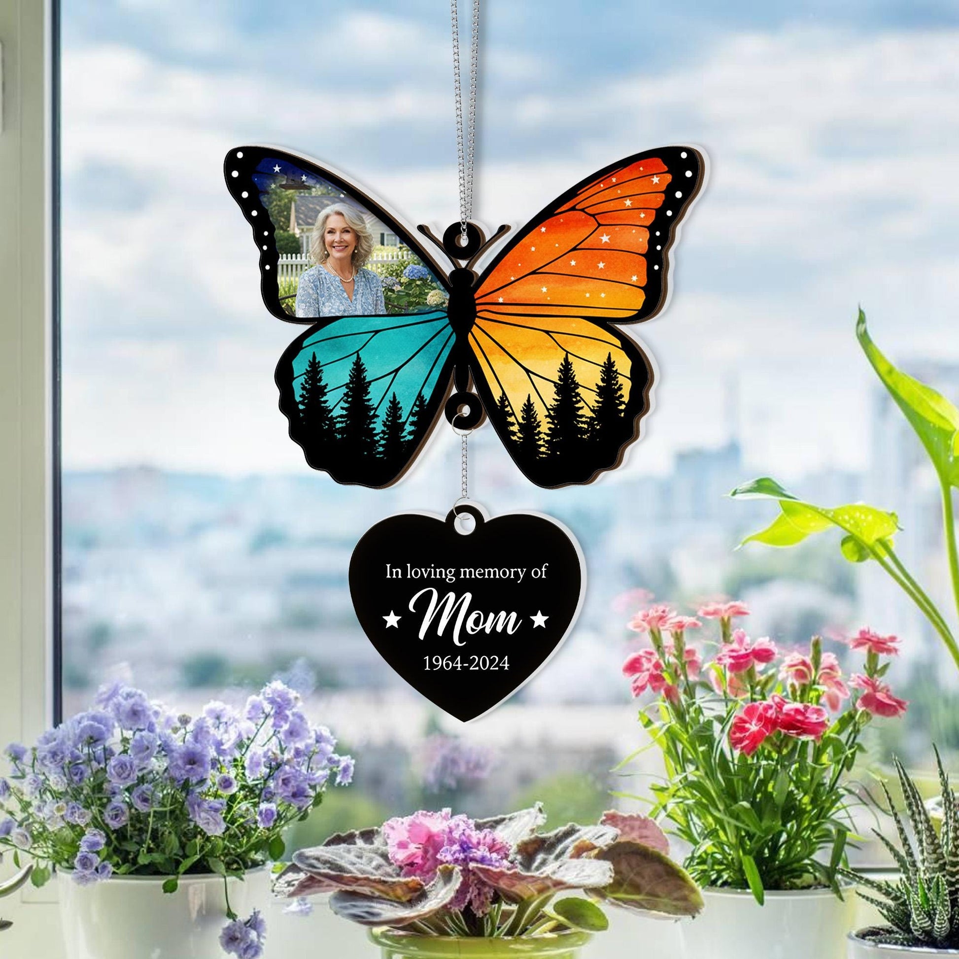 Personalized Butterfly Suncatcher Memorial Charm - Custom Photo Keepsake image 1