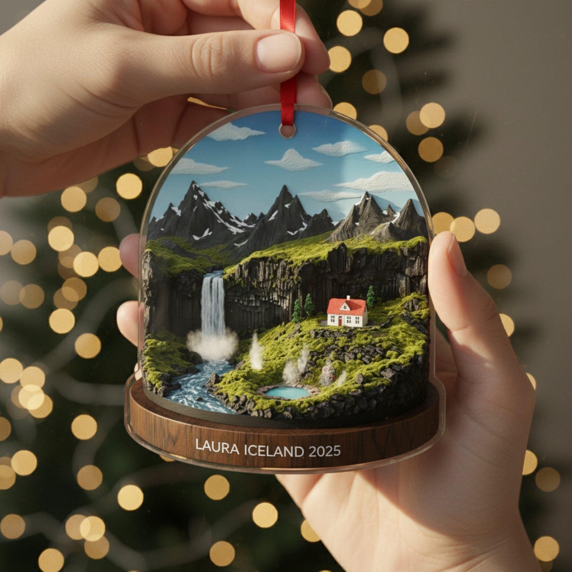 Iceland Travel Ornament 2025: Personalized Adventure Keepsake with Name & Destination City image 1