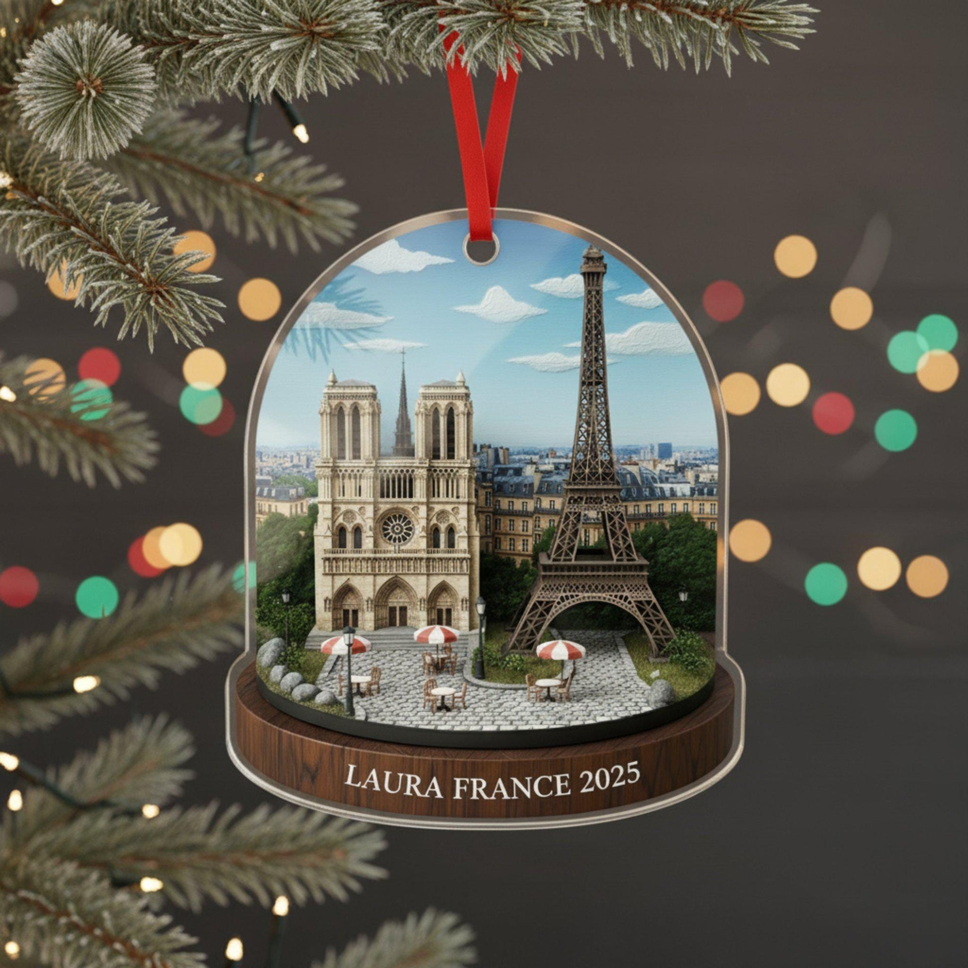 France Travel Ornament 2025: Personalized Adventure Keepsake with Name & Destination City image 2