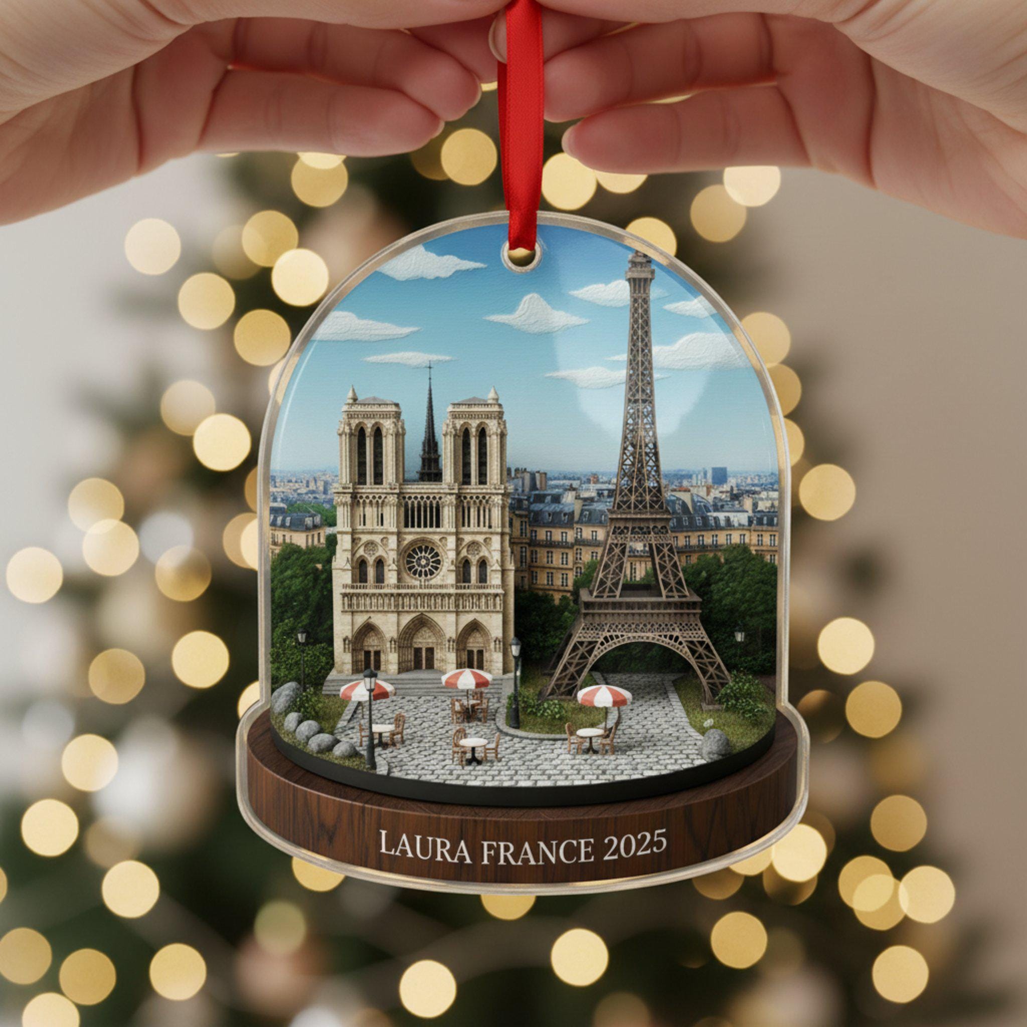 France Travel Ornament 2025: Personalized Adventure Keepsake with Name & Destination City image 1