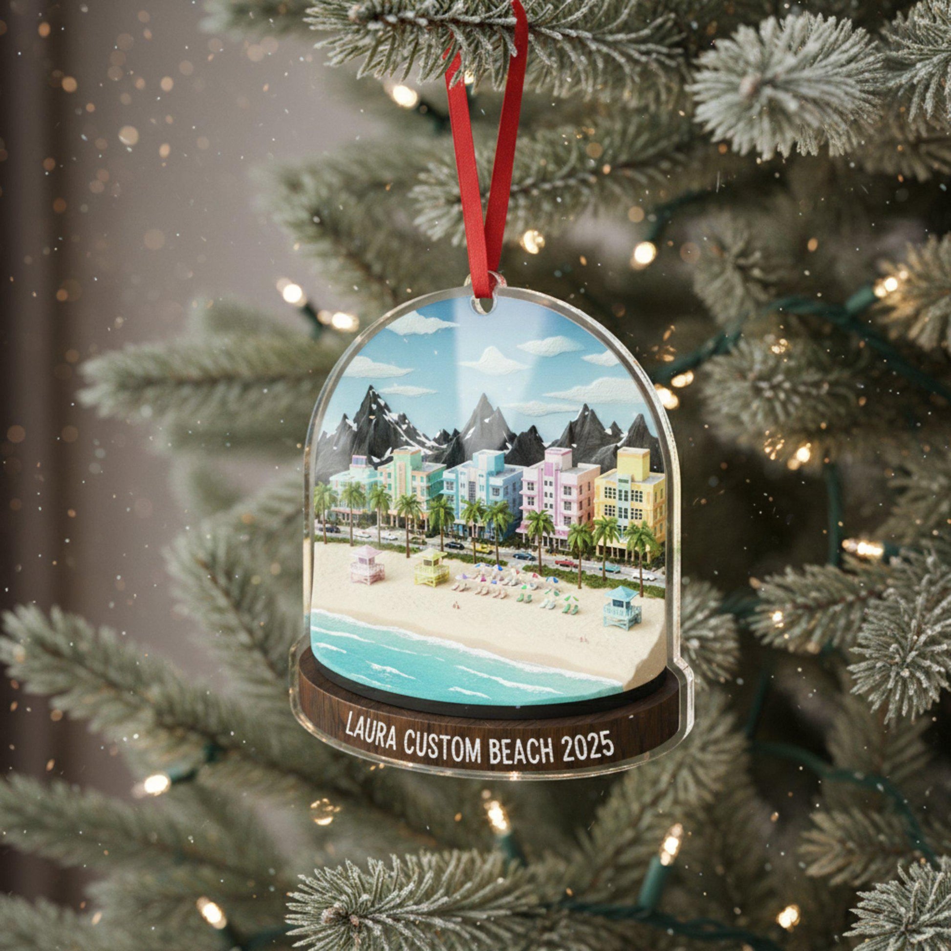 Beach Travel Ornament 2025: Personalized Adventure Trip Keepsake with Name & Destination City image 3