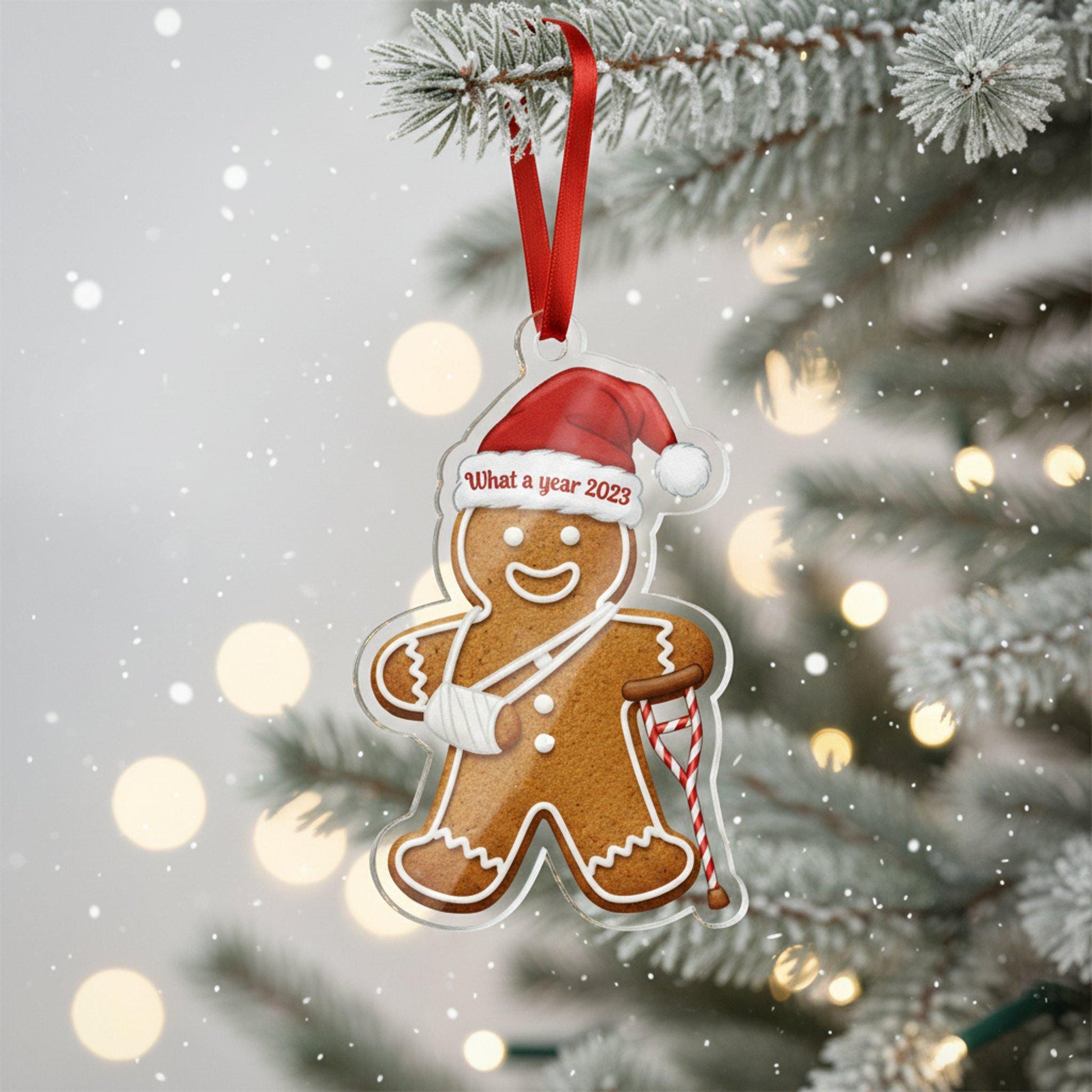 Injury Gingerbread What a Year Christmas 2025 Ornament: Funny Broken Arm Holiday Decor & Gift image 2