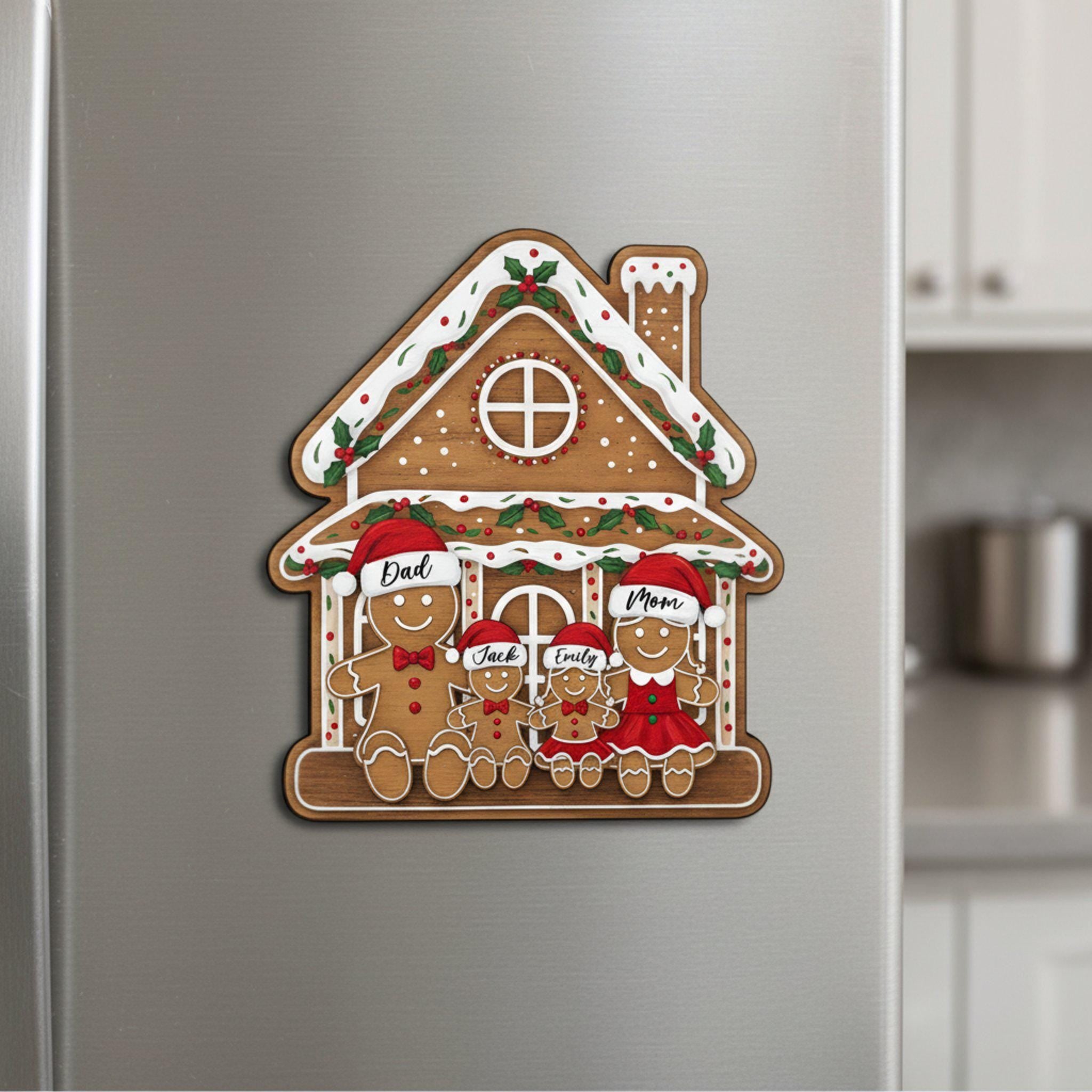 Merry Christmas Custom Name Gingerbread Family Fridge Magnet – Personalized Xmas Gift 2025 image 1