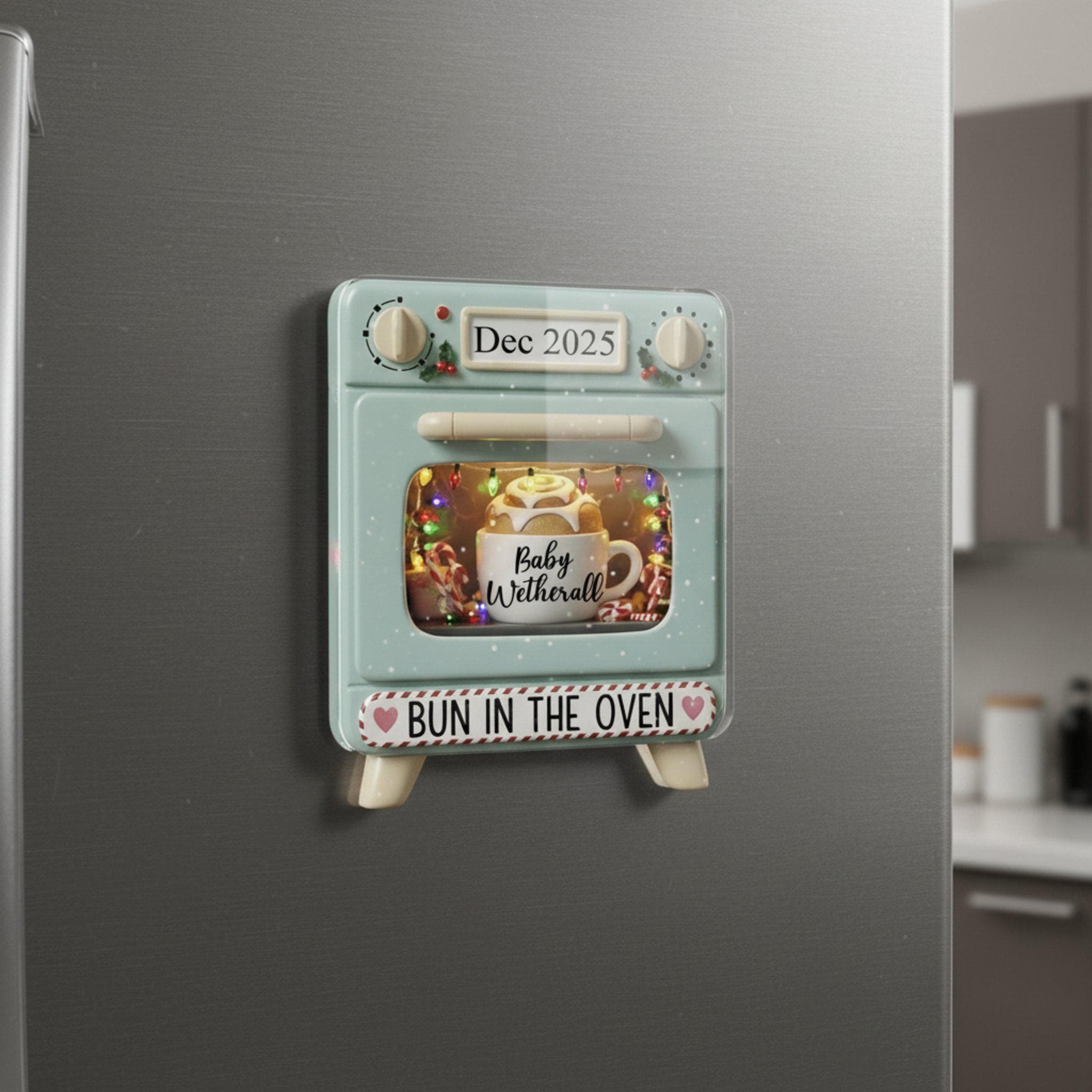 Custom Baby Name Bun in the Oven Acrylic Magnet: Pregnancy Reveal Gift image 2