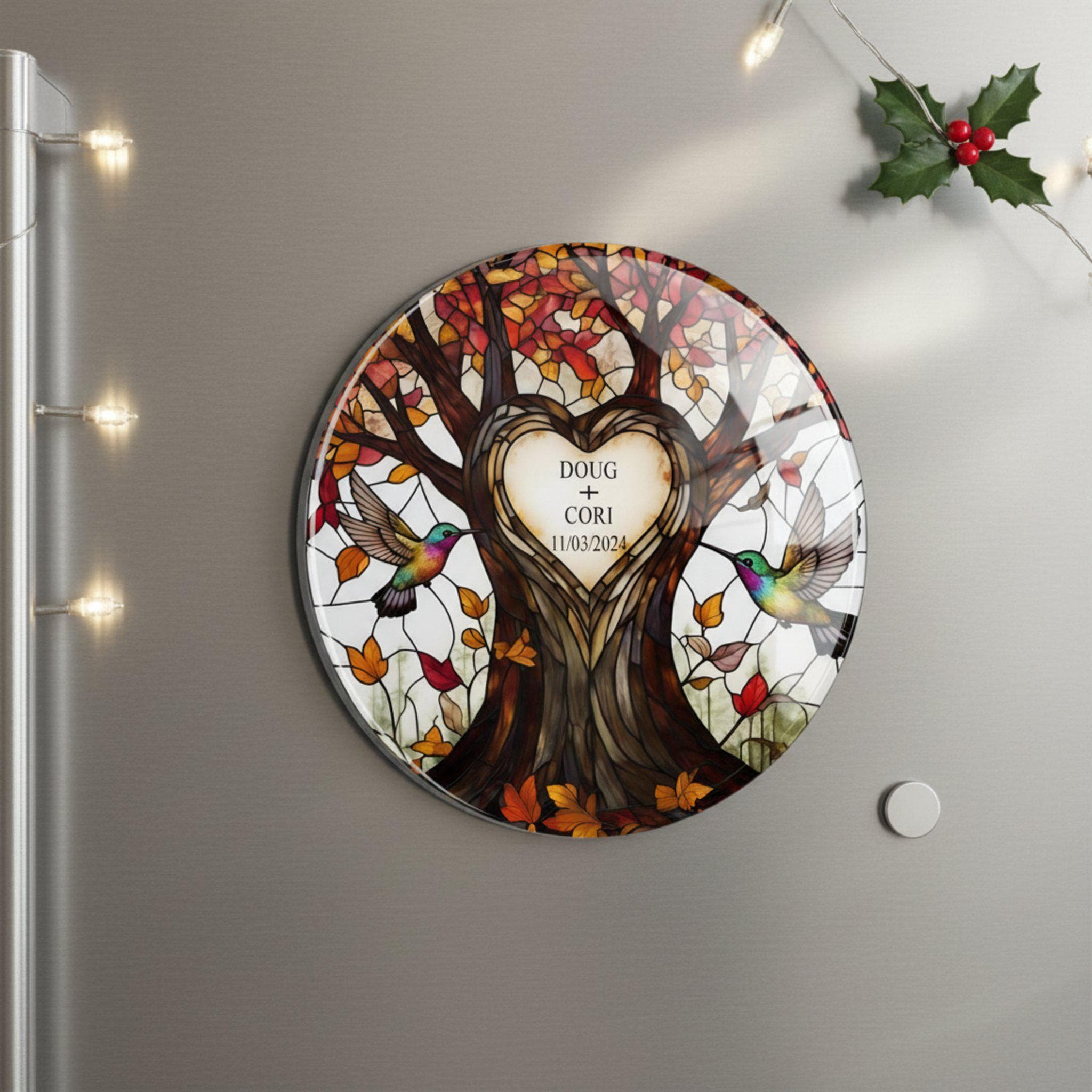 Custom Hummingbird Couple Anniversary Fridge Magnet: Personalized Wedding Gift for Couples image 2