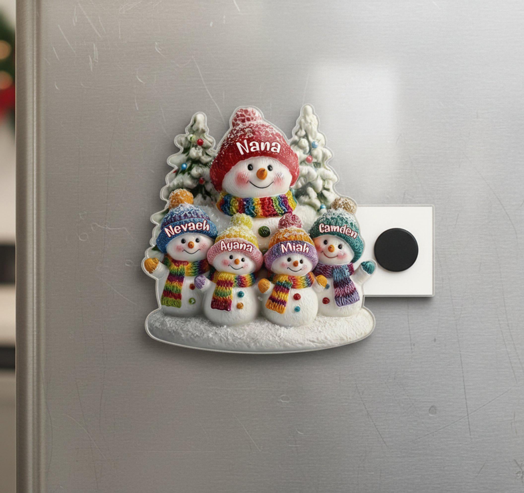 Custom Snowman Family Acrylic Fridge Magnet: Personalized Winter Decor image 2