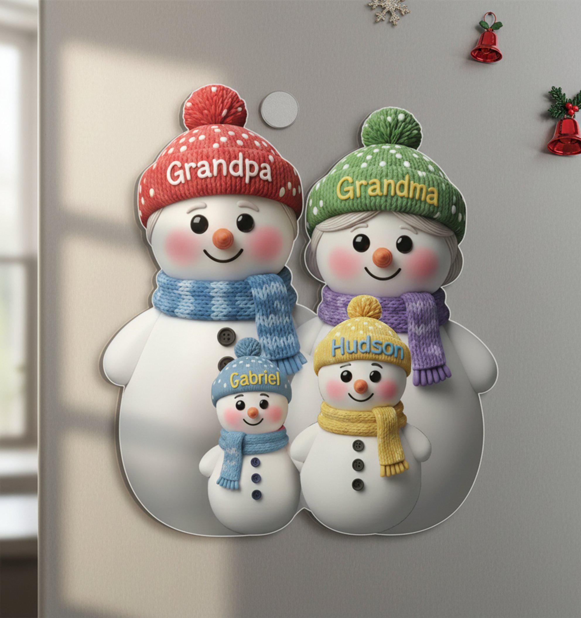 Custom Snowman Family Fridge Magnet: Personalized Winter Decor image 2