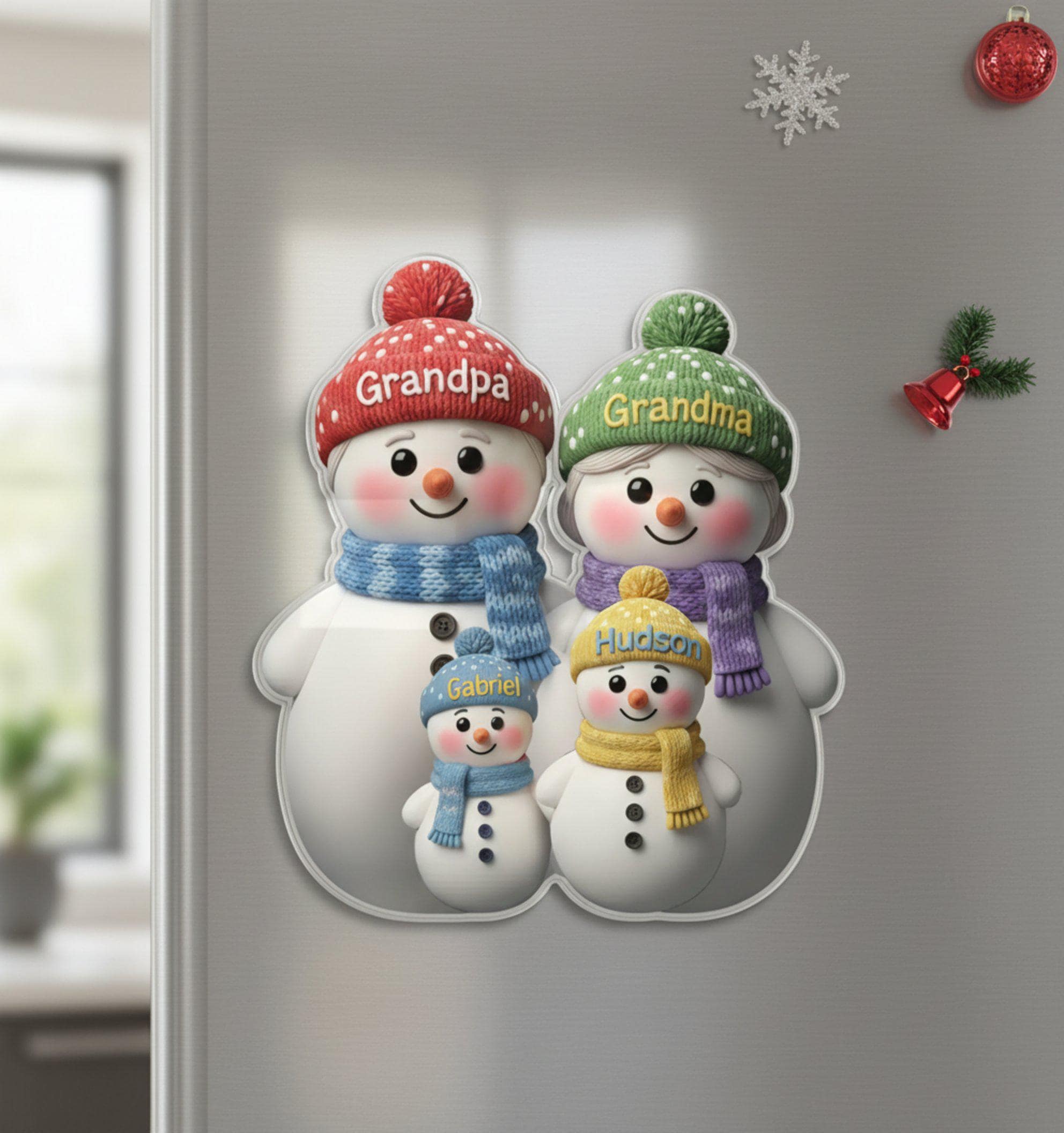 Custom Snowman Family Fridge Magnet: Personalized Winter Decor image 1