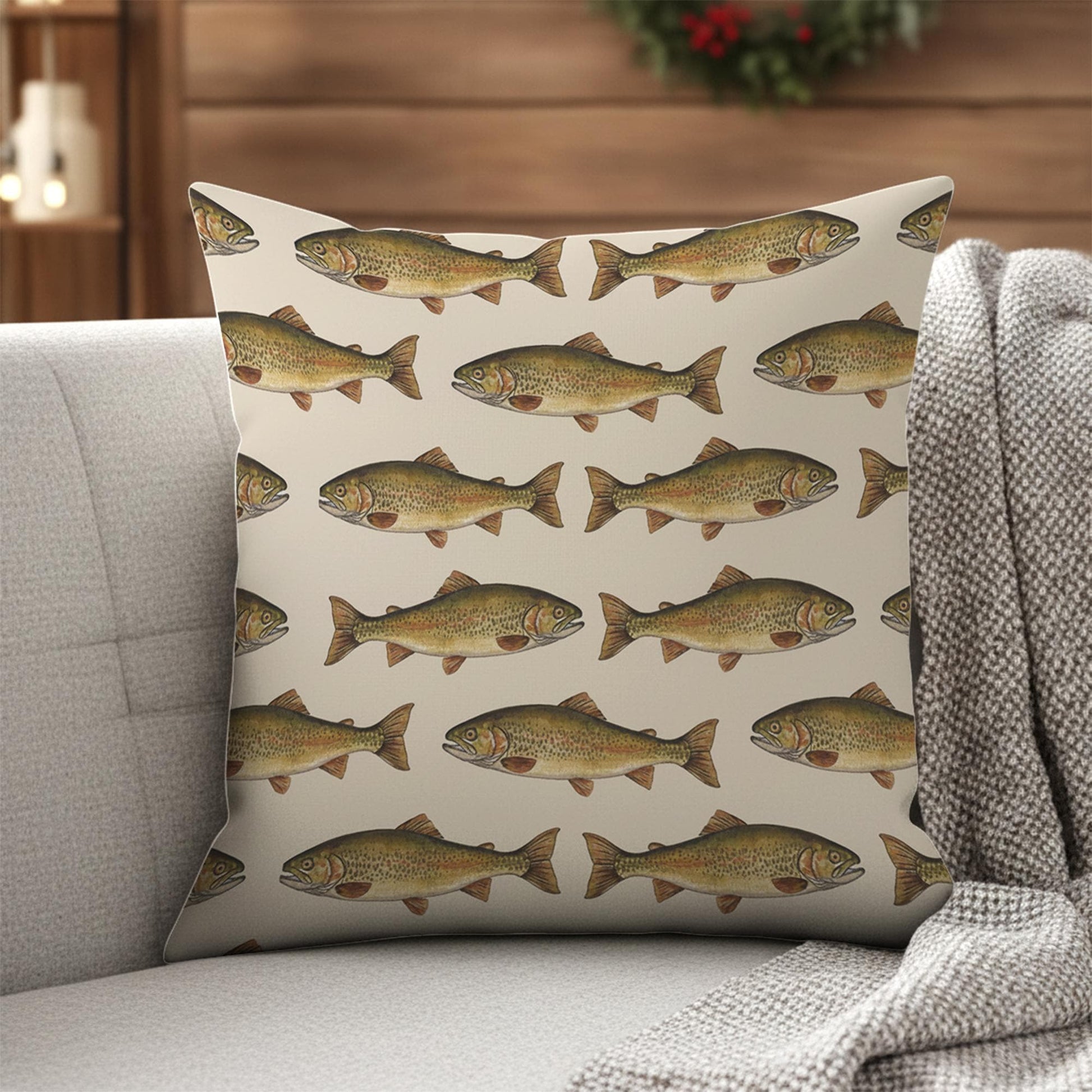 Trout Fish Pillow | Rustic Fishing Cabin Decor | Lake House Throw Pillow image 1