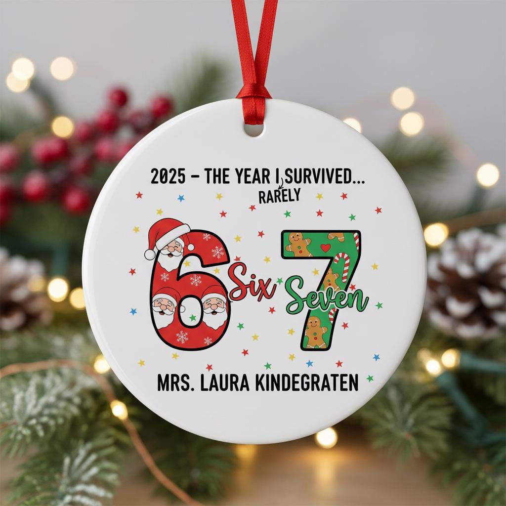 Funny Teacher Christmas Ornament: Six Seven Meme Gift image 1