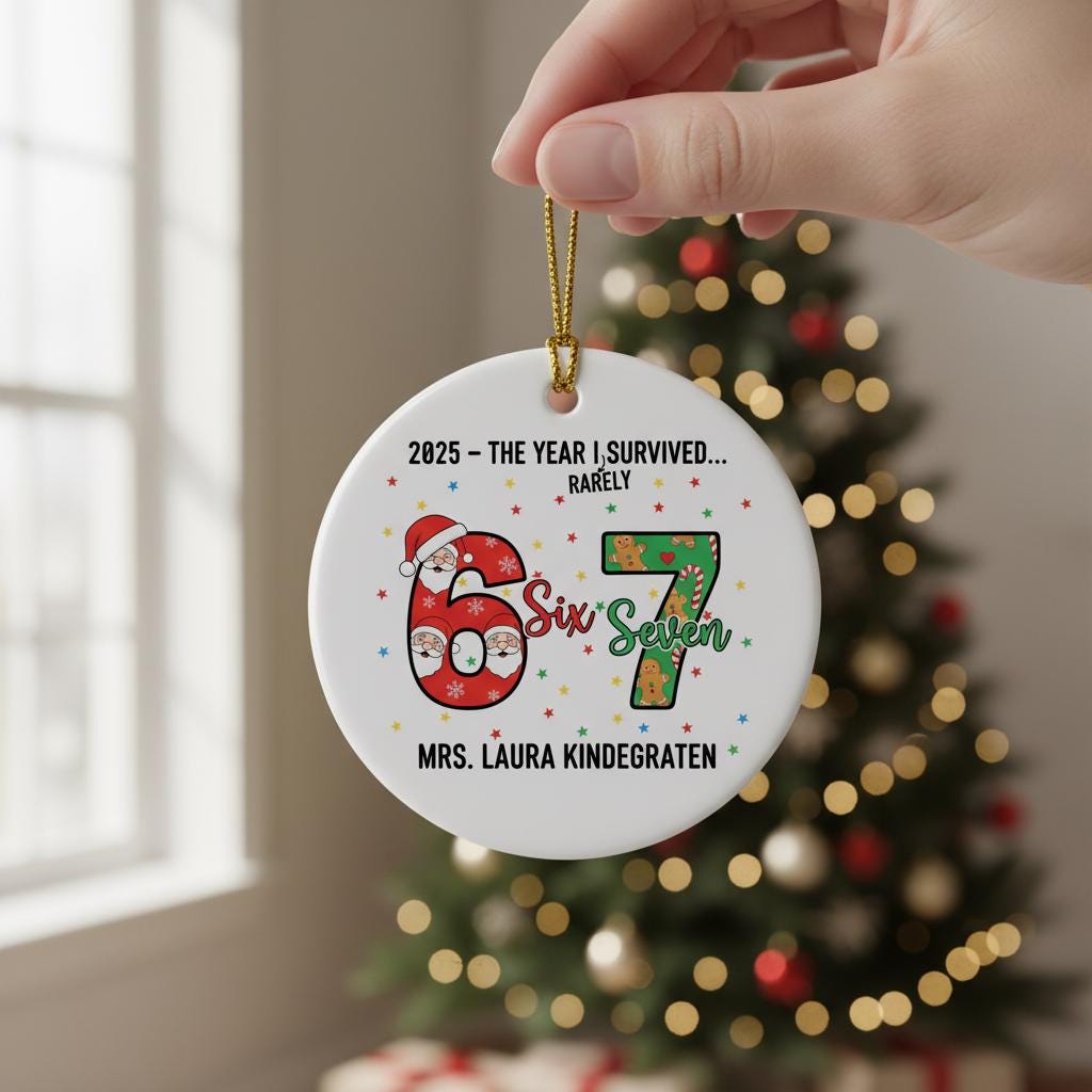 Funny Teacher Christmas Ornament: Six Seven Meme Gift image 2