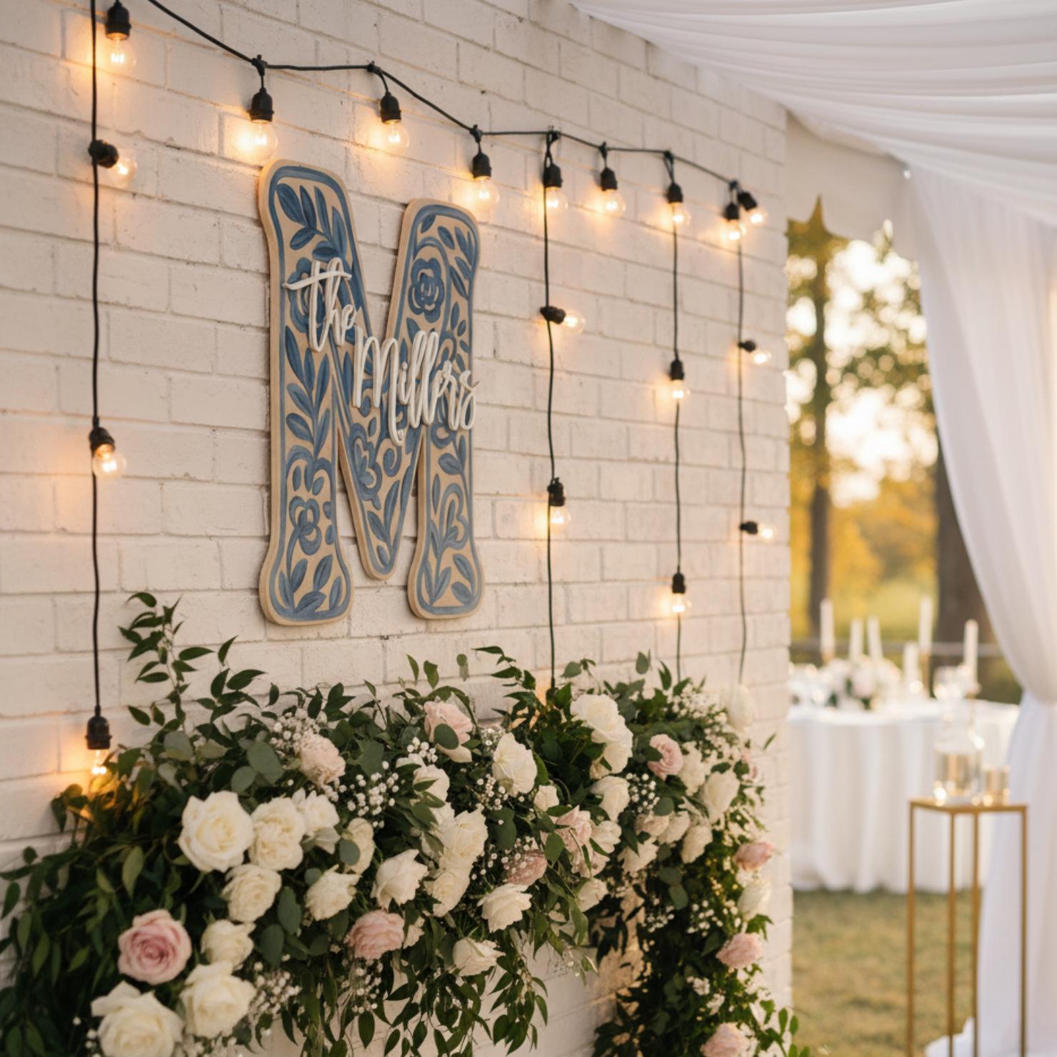 Custom Chinoiserie Monogram Wooden Sign: Personalized Blue Floral Initial Home Sign image 5