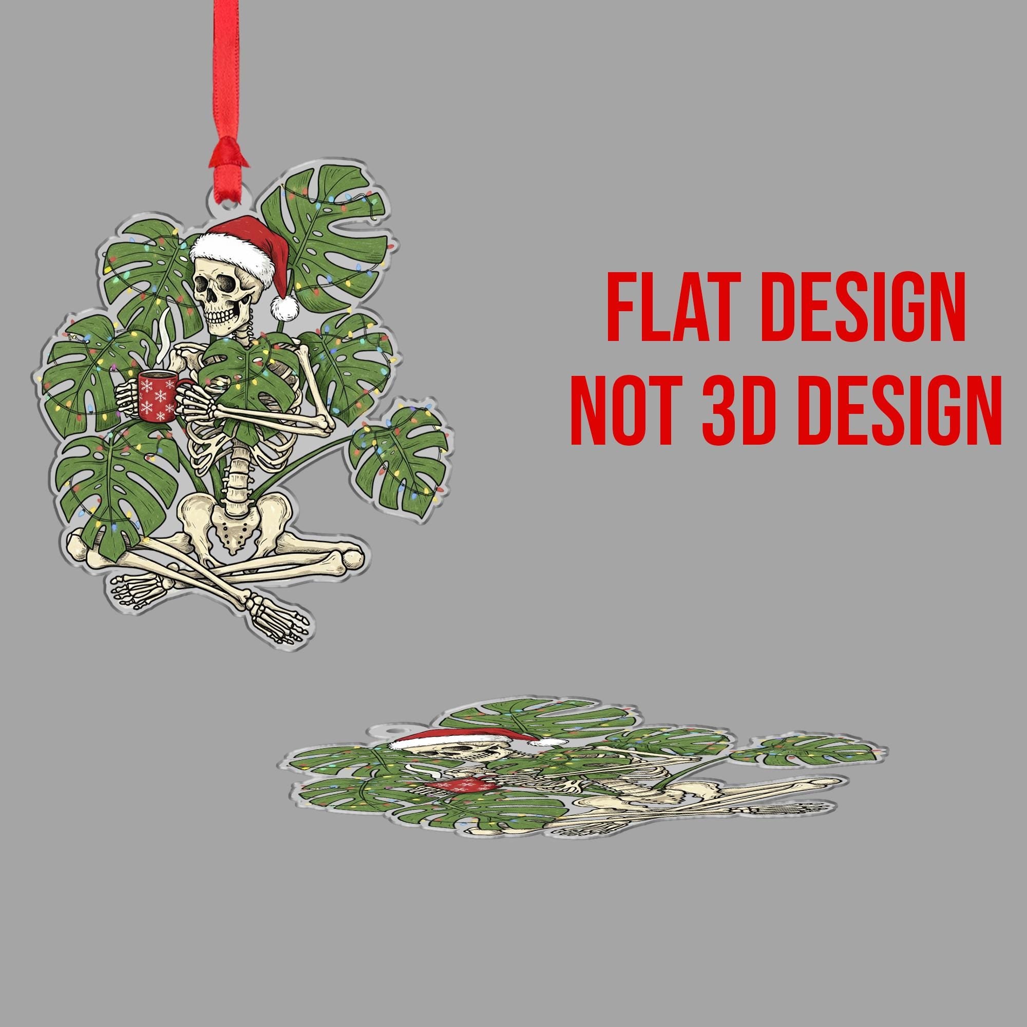 Acrylic Skeleton Ornament – Santa Hat Design with Monstera Leaves and Holiday Theme image 5
