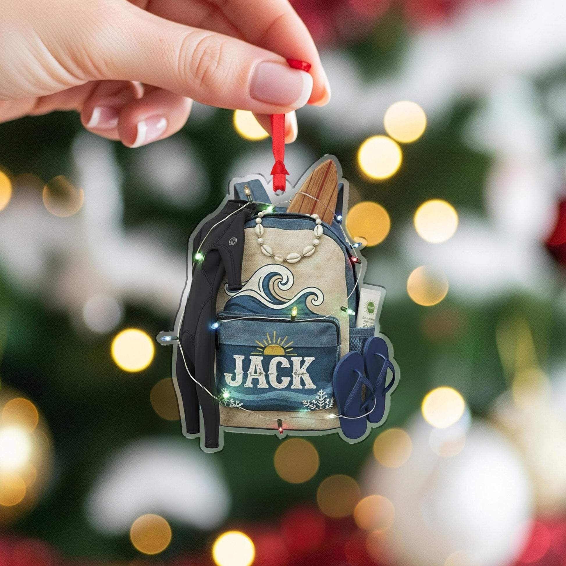 Custom Beach Backpack Ornament – Personalized Surfer Gift, Ocean Travel Keepsake image 5