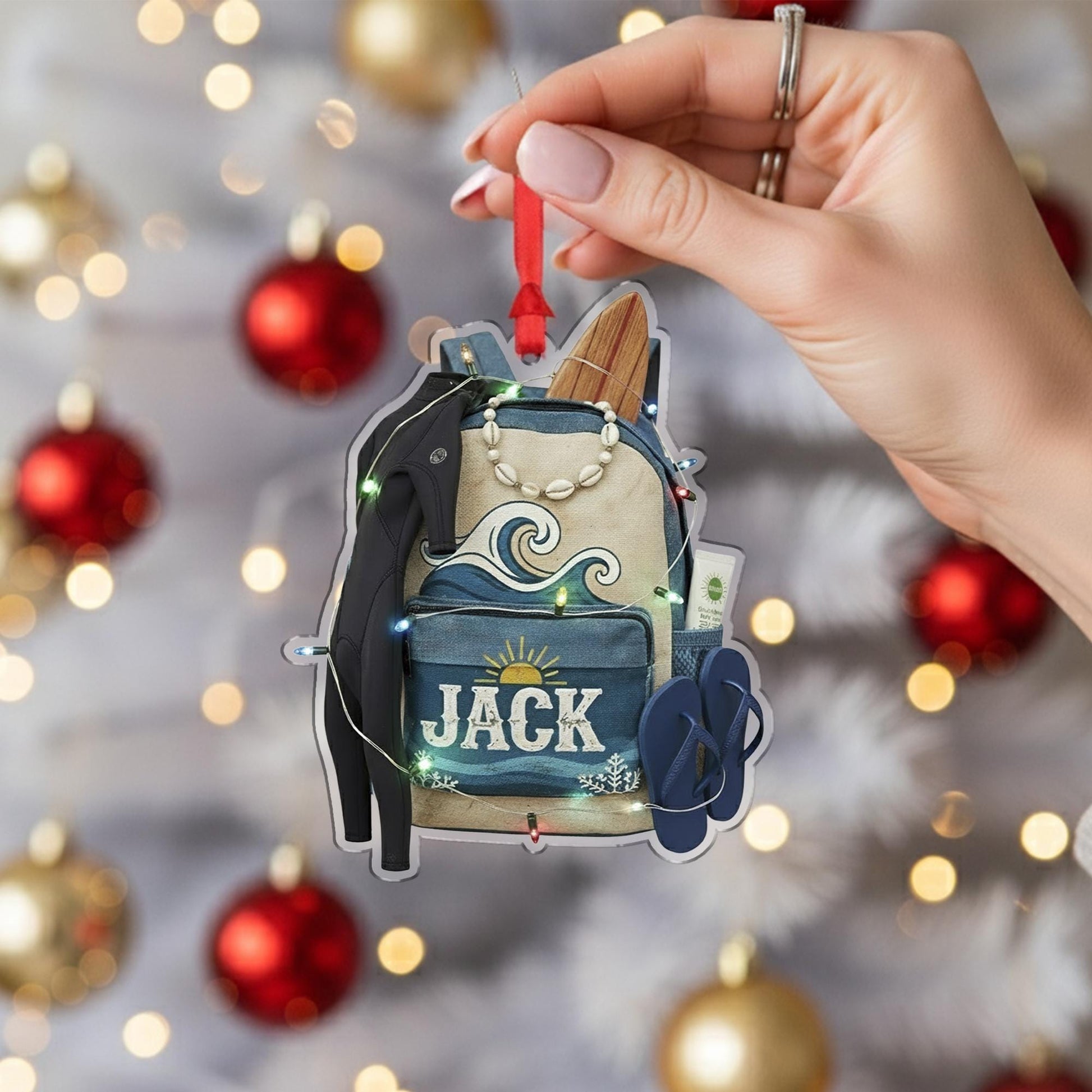 Custom Beach Backpack Ornament – Personalized Surfer Gift, Ocean Travel Keepsake image 6