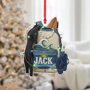 Custom Beach Backpack Ornament – Personalized Surfer Gift, Ocean Travel Keepsake image 1