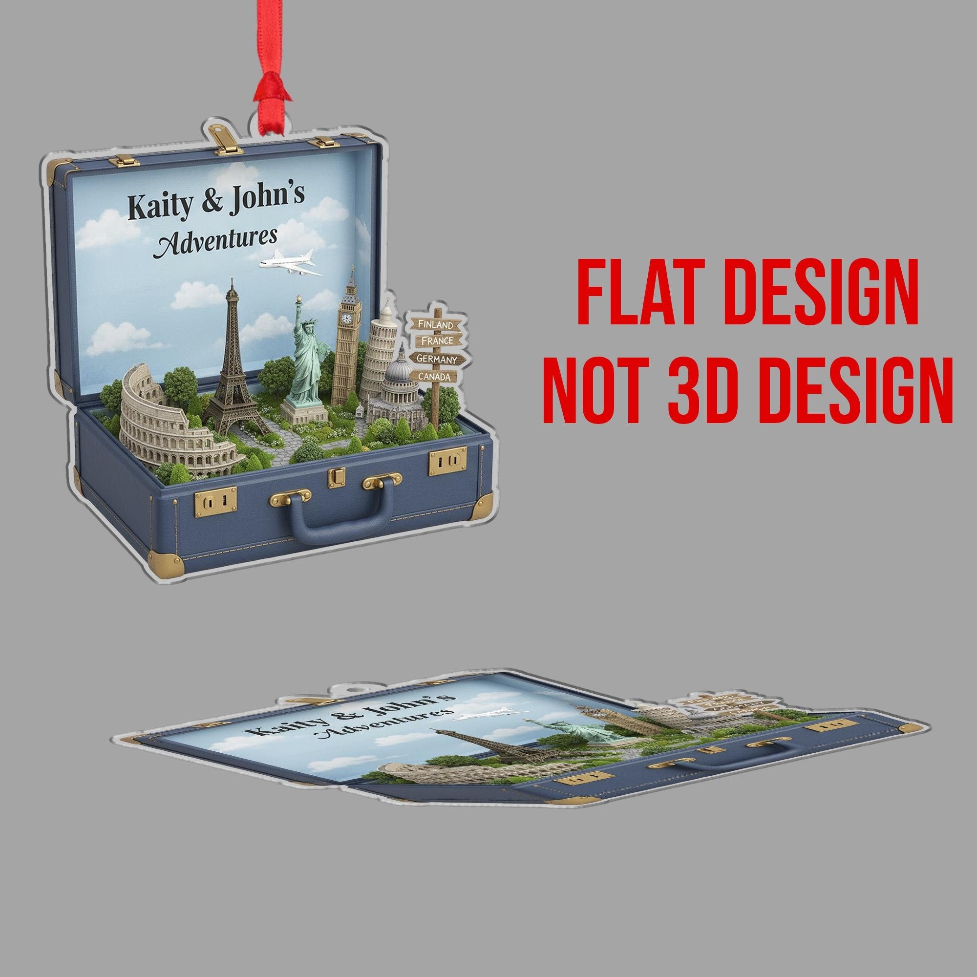 Custom Travel Ornament – Personalized Suitcase Keepsake Gift for Couples & Travelers image 2