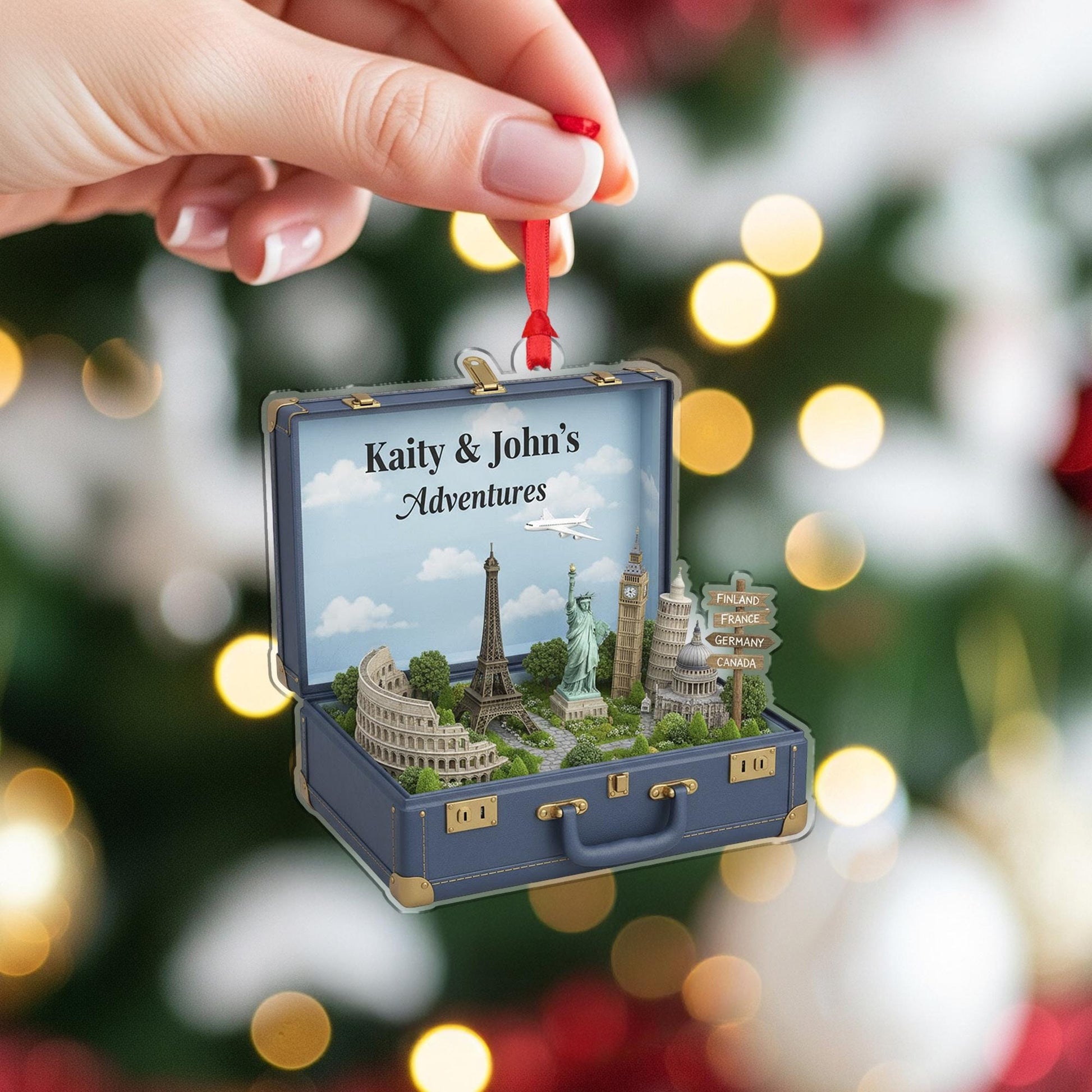 Custom Travel Ornament – Personalized Suitcase Keepsake Gift for Couples & Travelers image 5