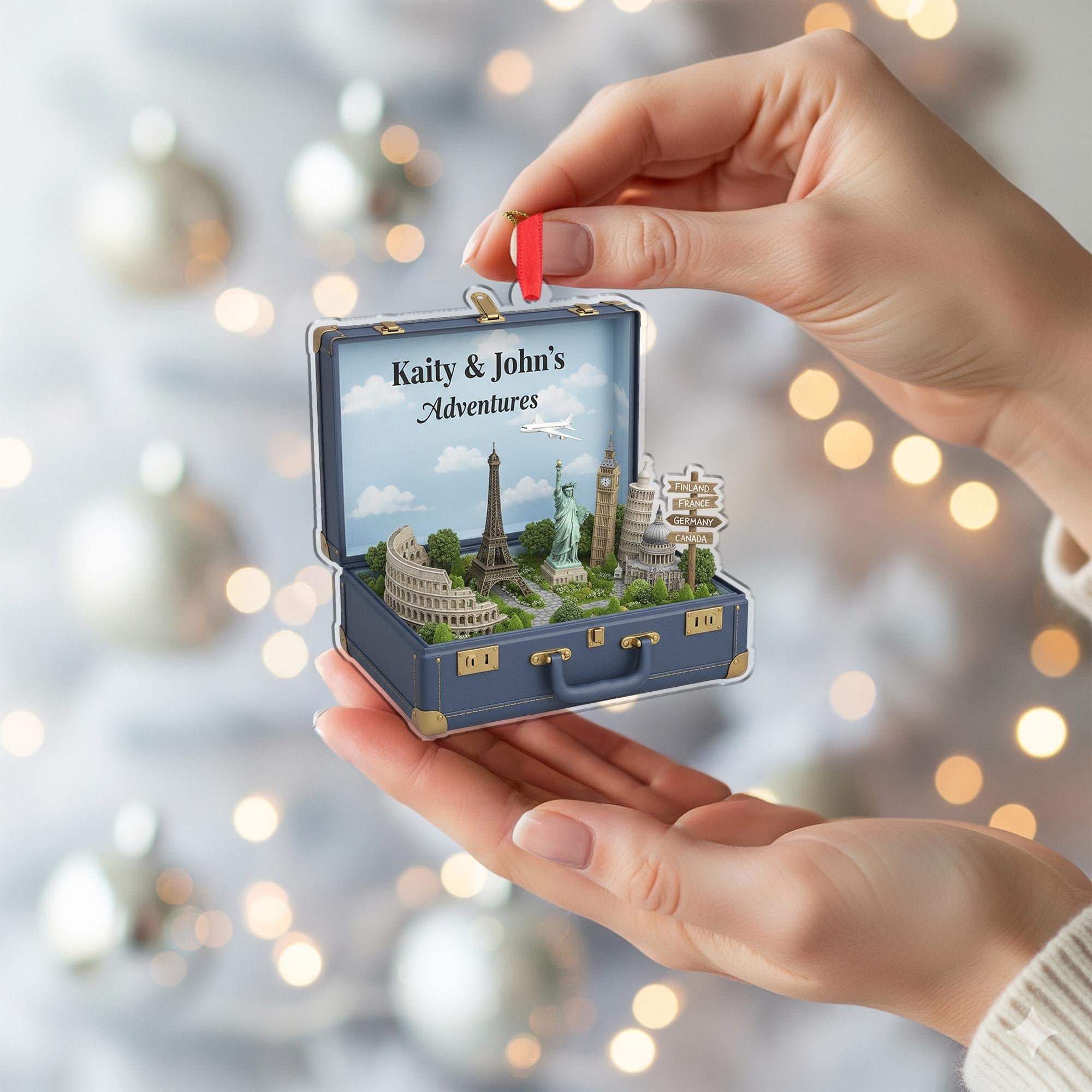 Custom Travel Ornament – Personalized Suitcase Keepsake Gift for Couples & Travelers image 6