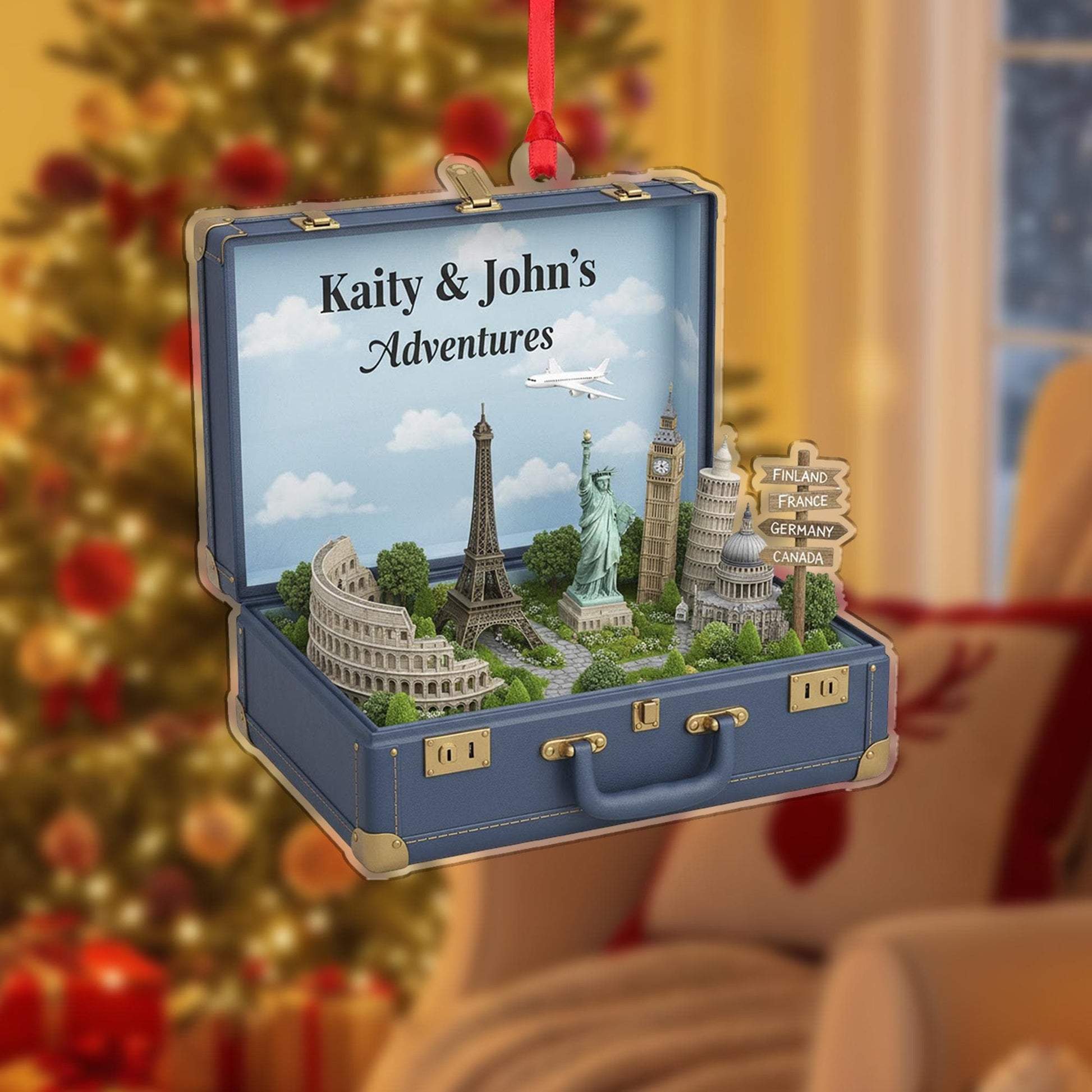 Custom Travel Ornament – Personalized Suitcase Keepsake Gift for Couples & Travelers image 7