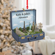 Custom Travel Ornament – Personalized Suitcase Keepsake Gift for Couples & Travelers image 1