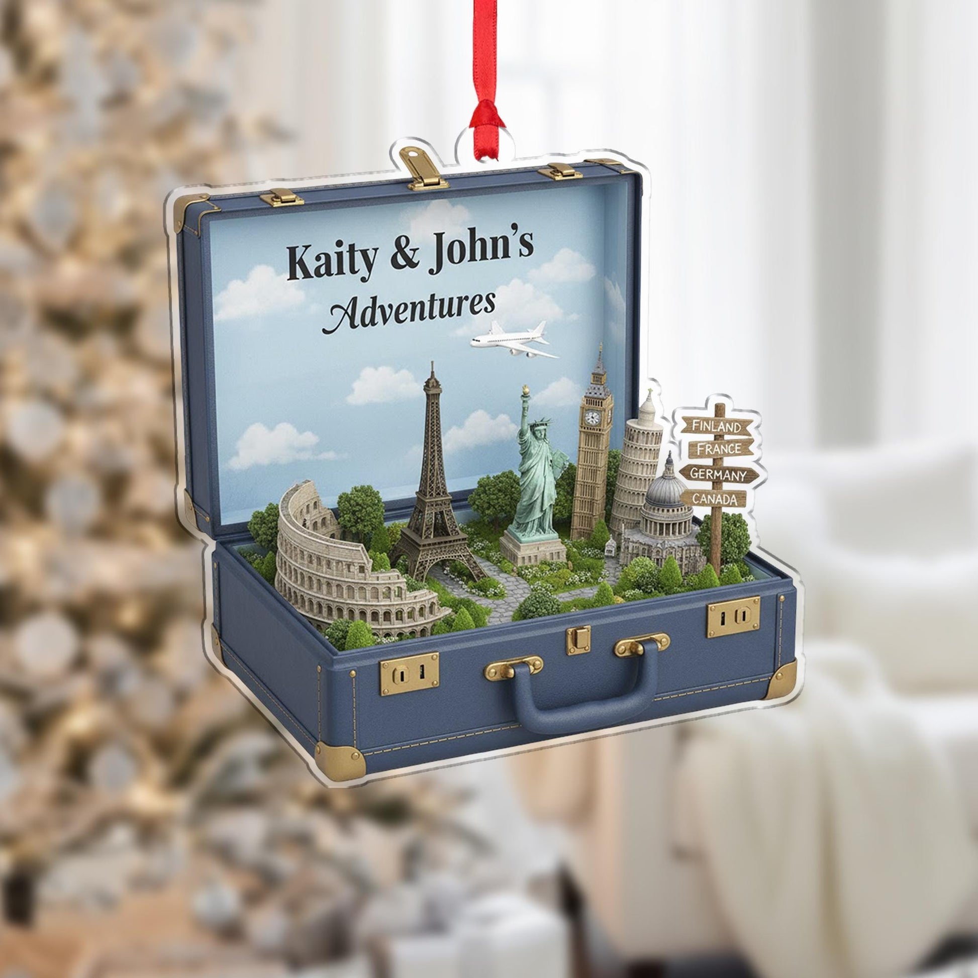 Custom Travel Ornament – Personalized Suitcase Keepsake Gift for Couples & Travelers image 1