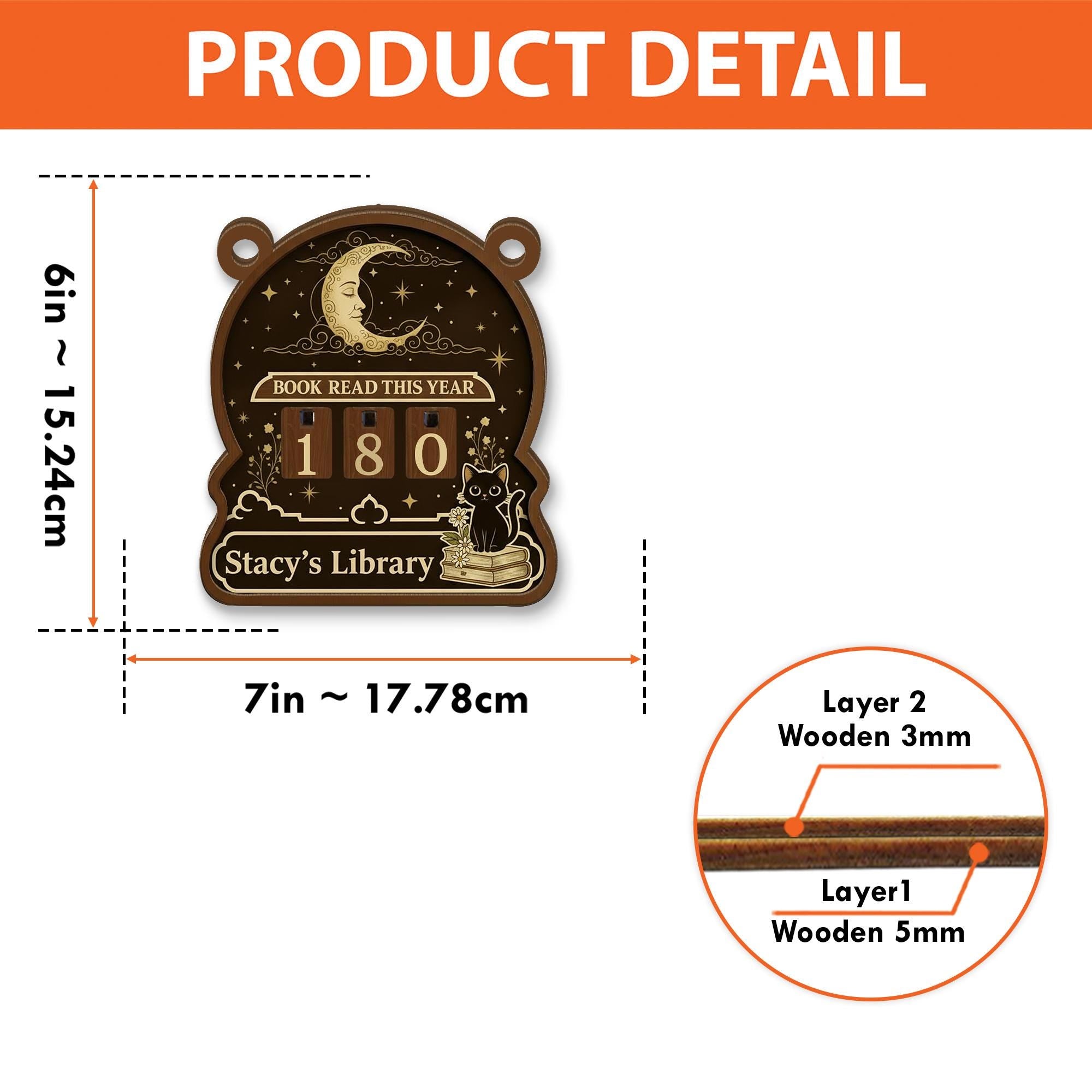 Custom Black Cat Book Tracker Sign – Reading Goal Counter Gift for Book Lovers image 4