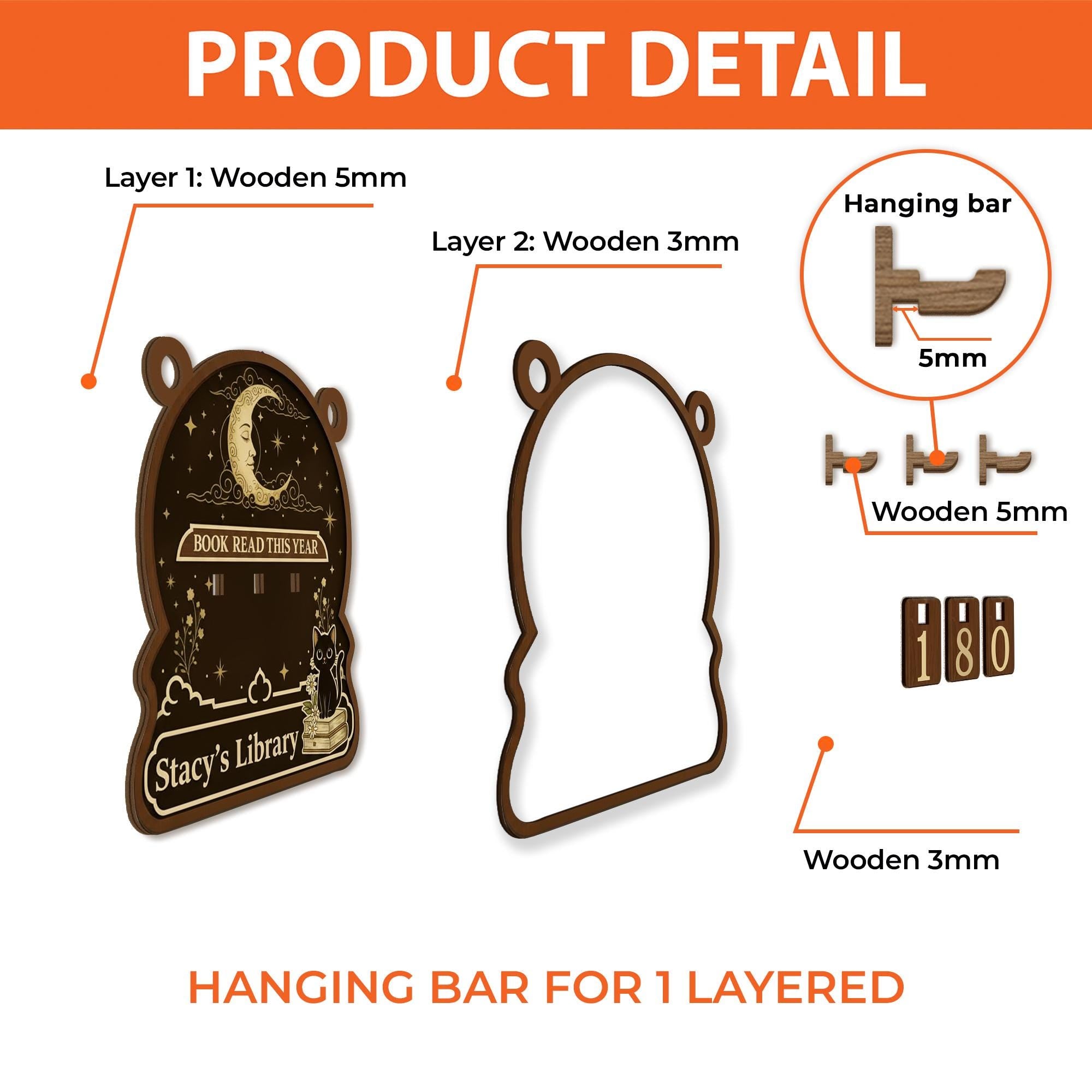 Custom Black Cat Book Tracker Sign – Reading Goal Counter Gift for Book Lovers image 5