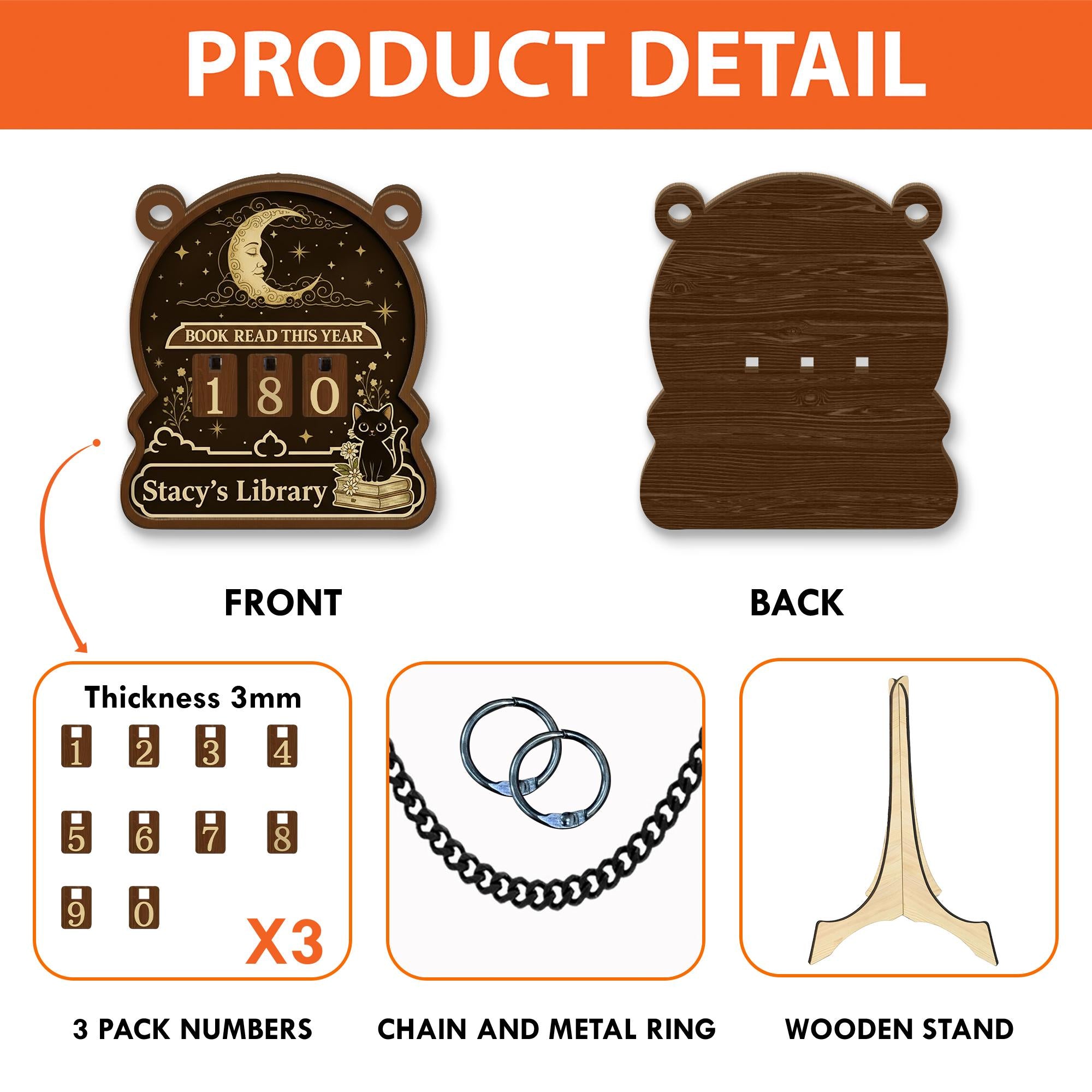 Custom Black Cat Book Tracker Sign – Reading Goal Counter Gift for Book Lovers image 3