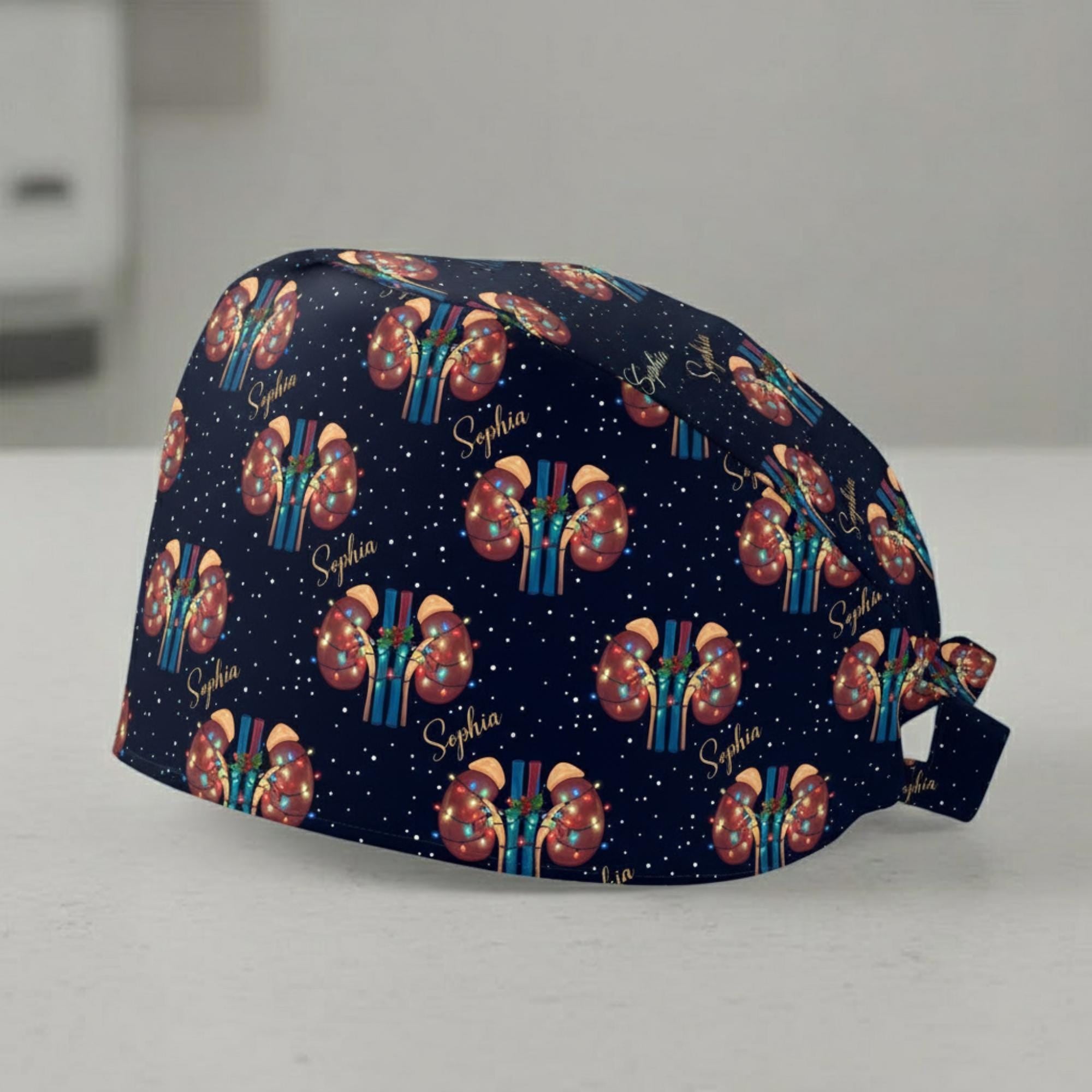 Customized Anatomical Kidneys Christmas Scrub Cap – Personalized Xmas Nurse Surgical Hat image 1