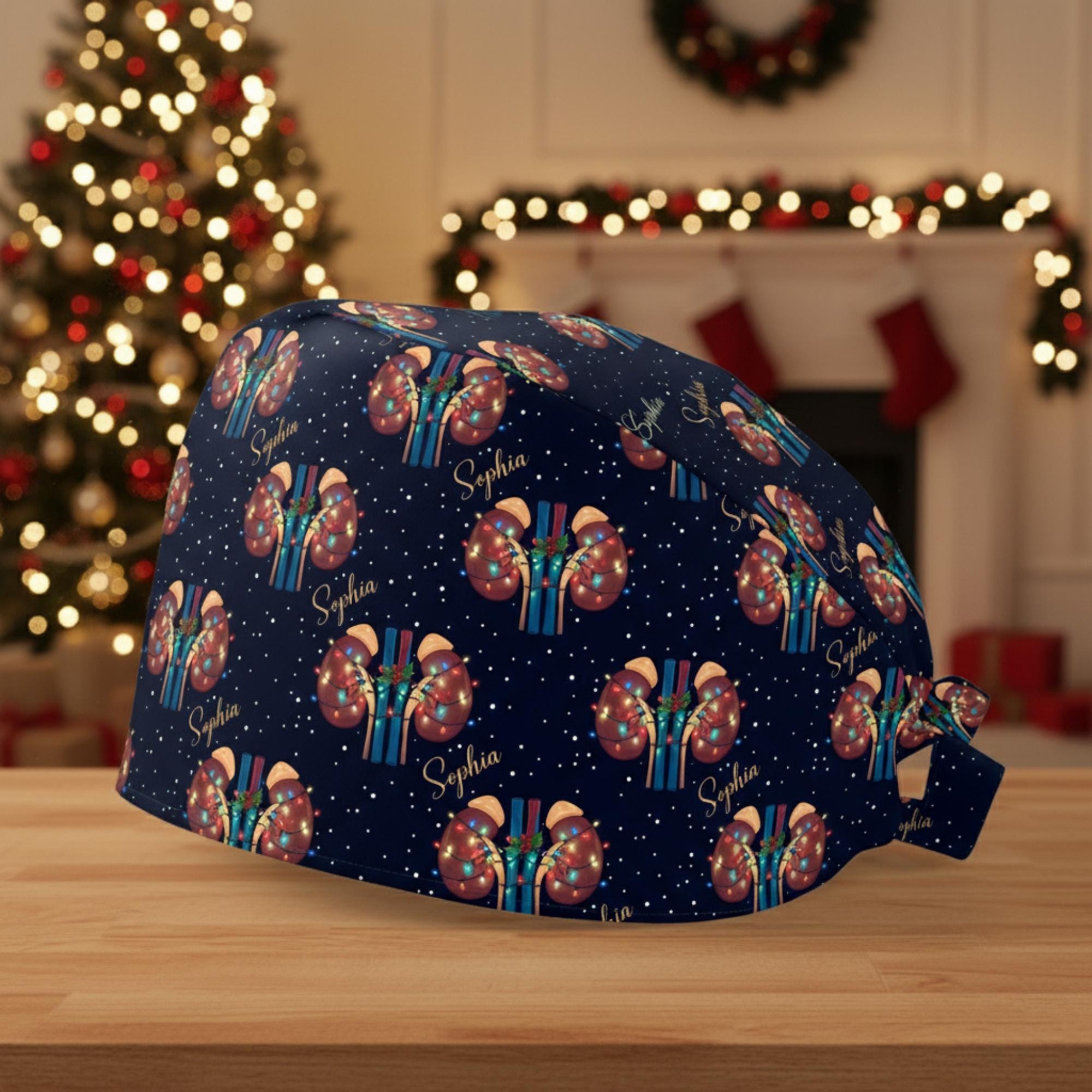 Customized Anatomical Kidneys Christmas Scrub Cap – Personalized Xmas Nurse Surgical Hat image 2