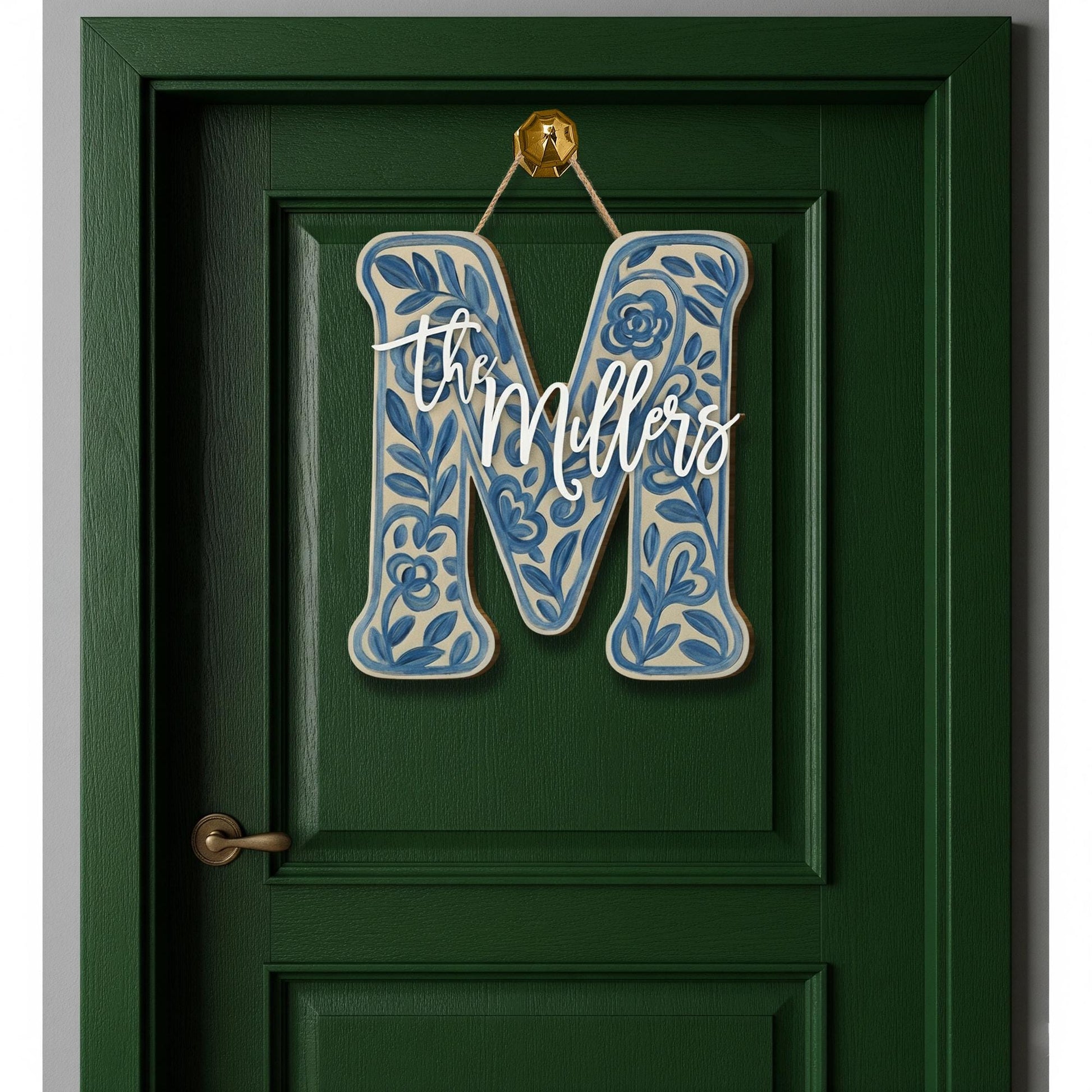 Custom Chinoiserie Monogram Wooden Sign: Personalized Blue Floral Initial Home Sign image 4