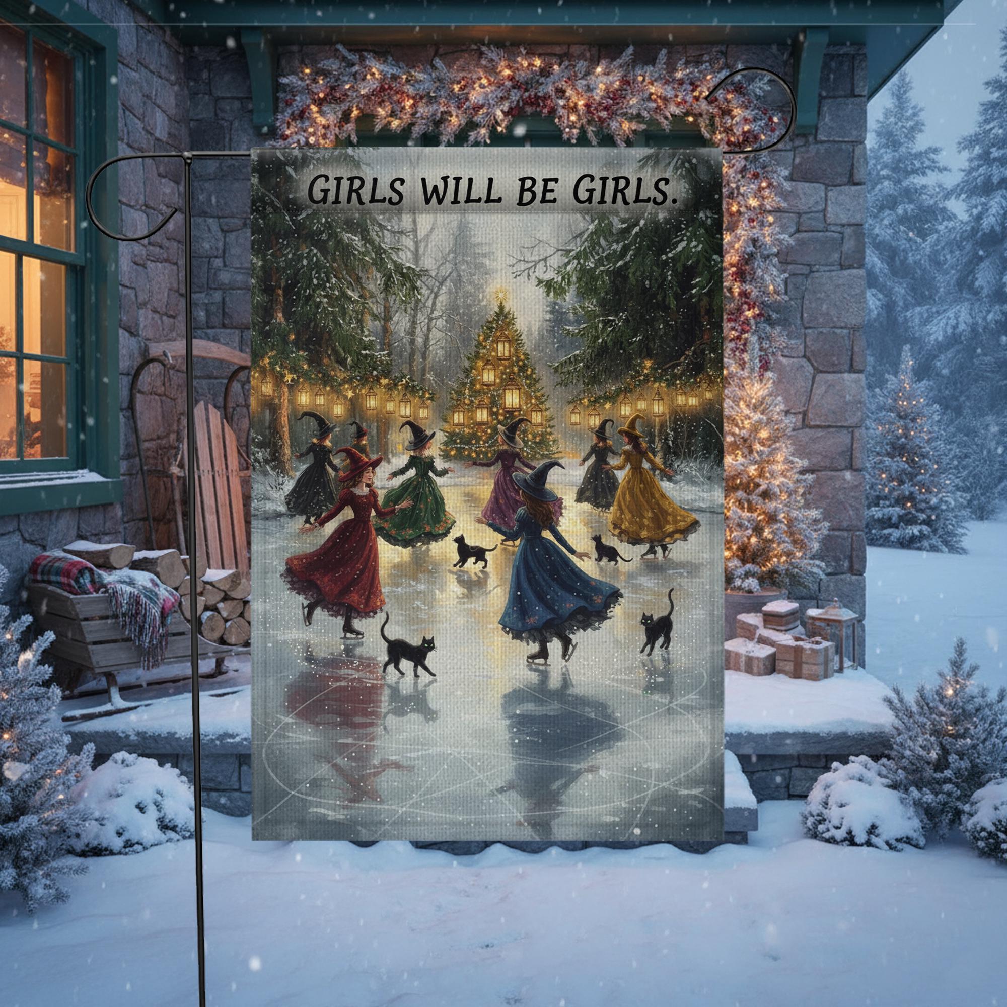 Winter Solstice Witches Garden Flag – Pagan Yule Witch Outdoor Yard Decor image 2