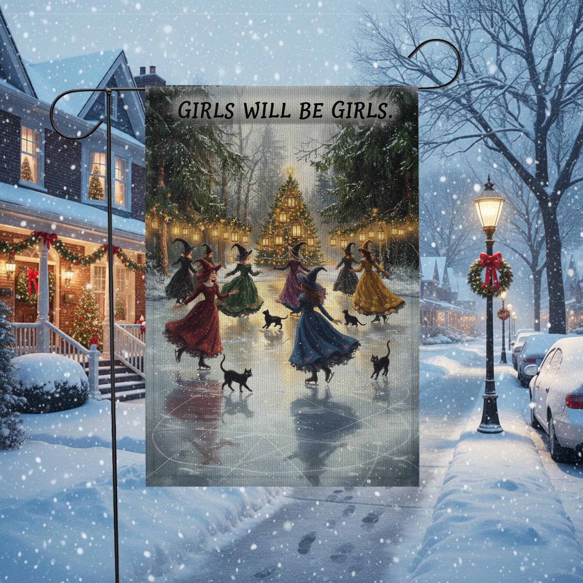 Winter Solstice Witches Garden Flag – Pagan Yule Witch Outdoor Yard Decor image 6