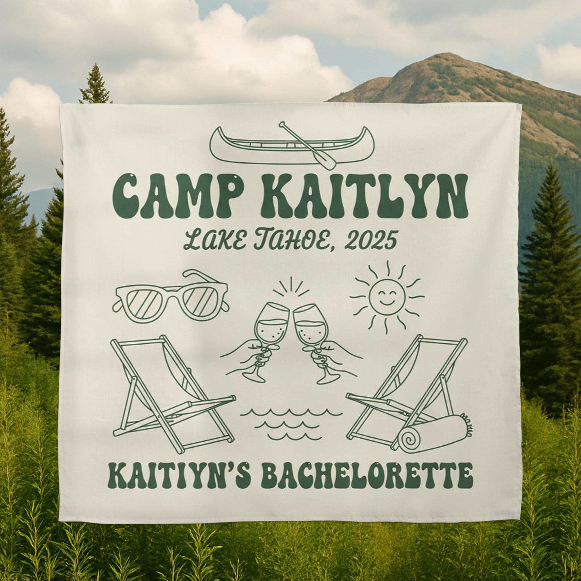Camping Bachelorette Tapestry – 2025 Summer Camp Theme Wall Hanging for Outdoor Party Decor image 1