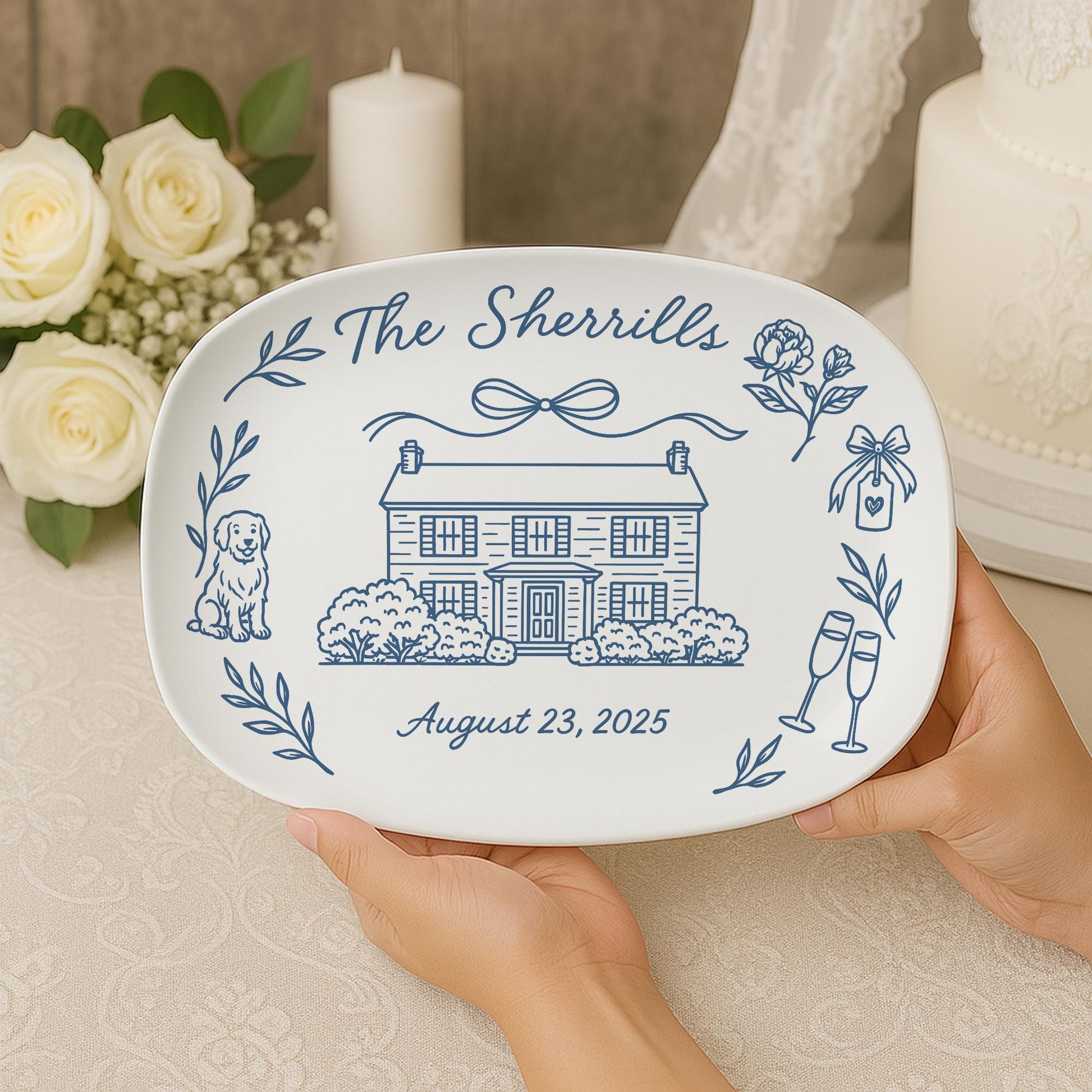 Custom House Wedding Platter: Personalized Pet and Home Design Plate - DECOR only image 1